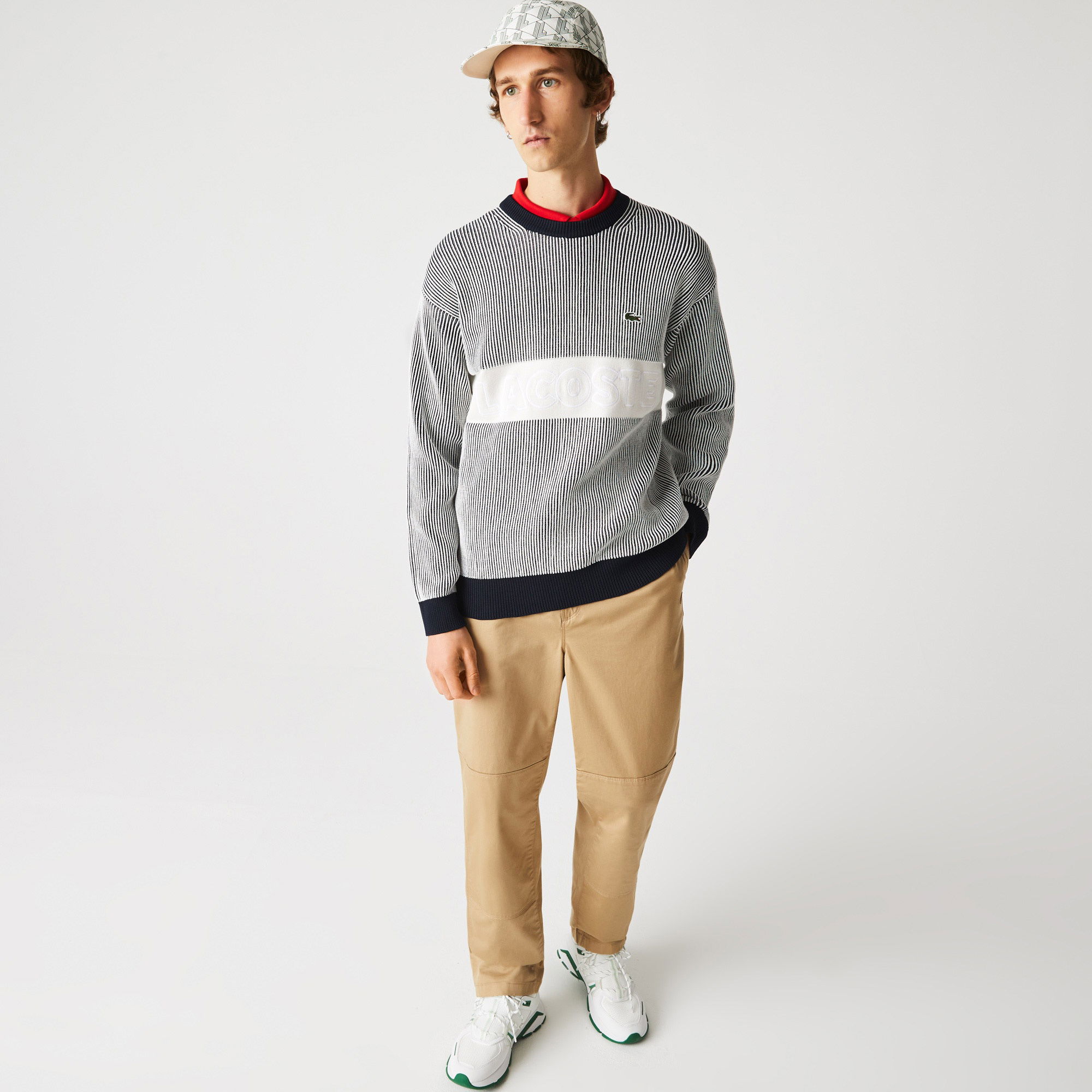 Lacoste Erkek Bisiklet Yaka Çizgili Gri Kazak