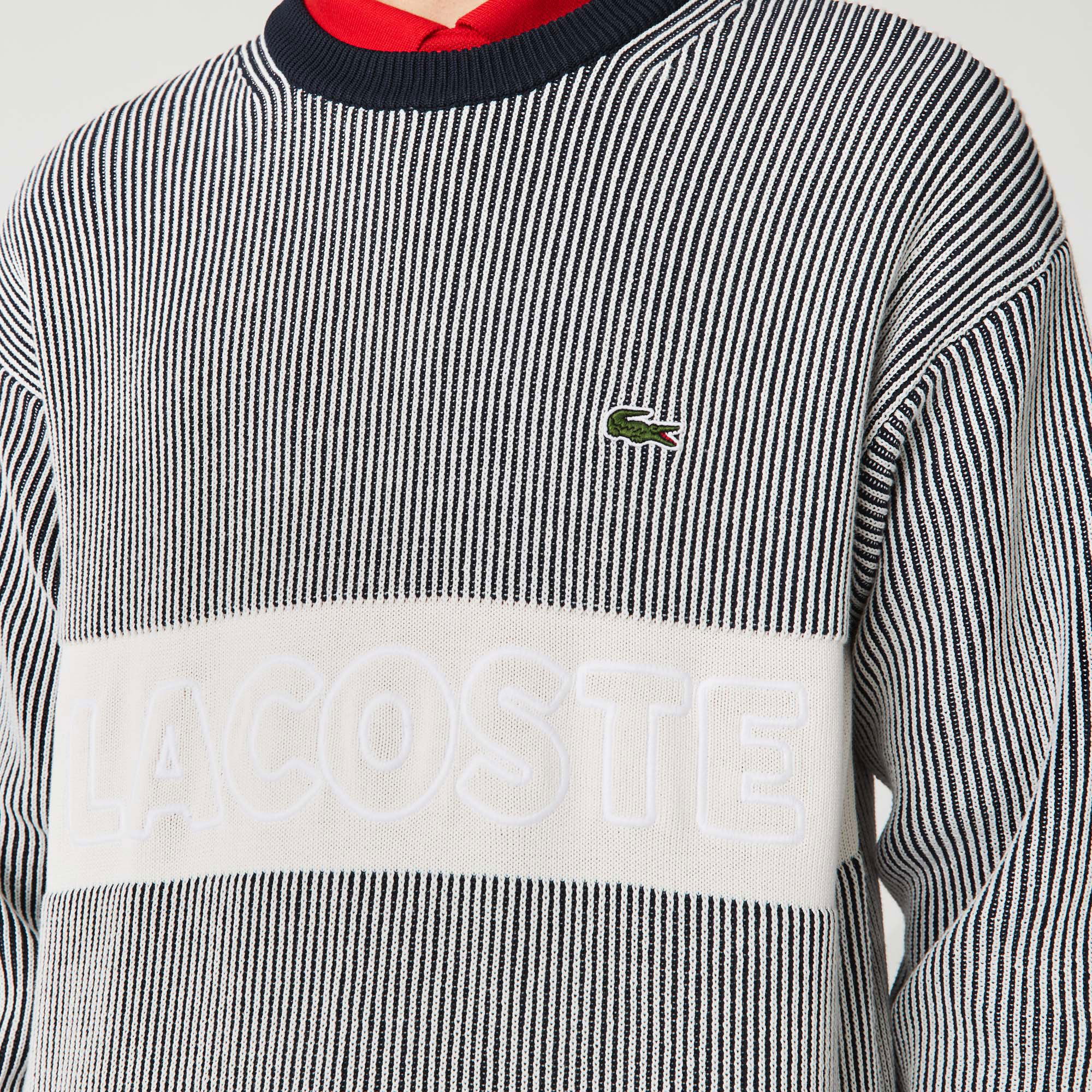 Lacoste Erkek Bisiklet Yaka Çizgili Gri Kazak