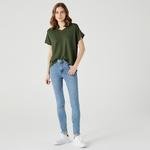 Lacoste Kadın Relaxed Fit V Yaka Koyu Yeşil T-Shirt