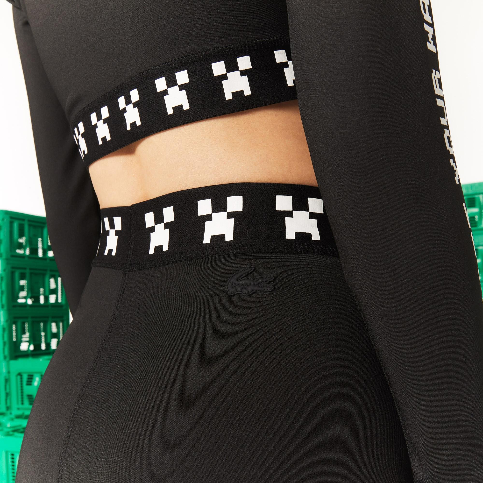 Lacoste X Minecraft Kadın Slim Fit Baskılı Siyah Tayt