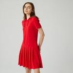Lacoste Kadın Loose Fit Kısa Kollu Kapüşonlu Fermuarlı Kırmızı Elbise