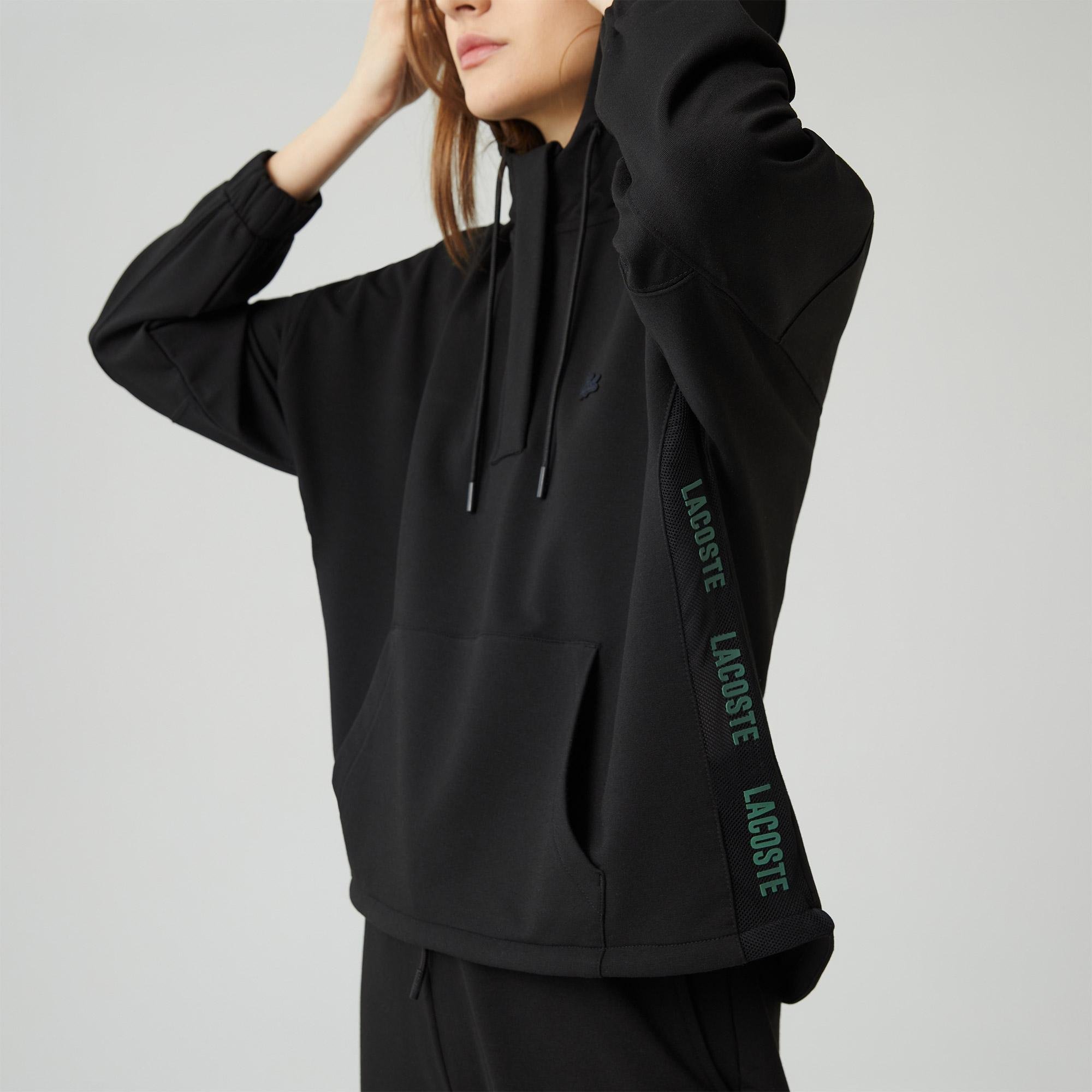 Lacoste Kadın Relaxed Fit Kapüşonlu Fermuarlı Siyah Sweatshirt