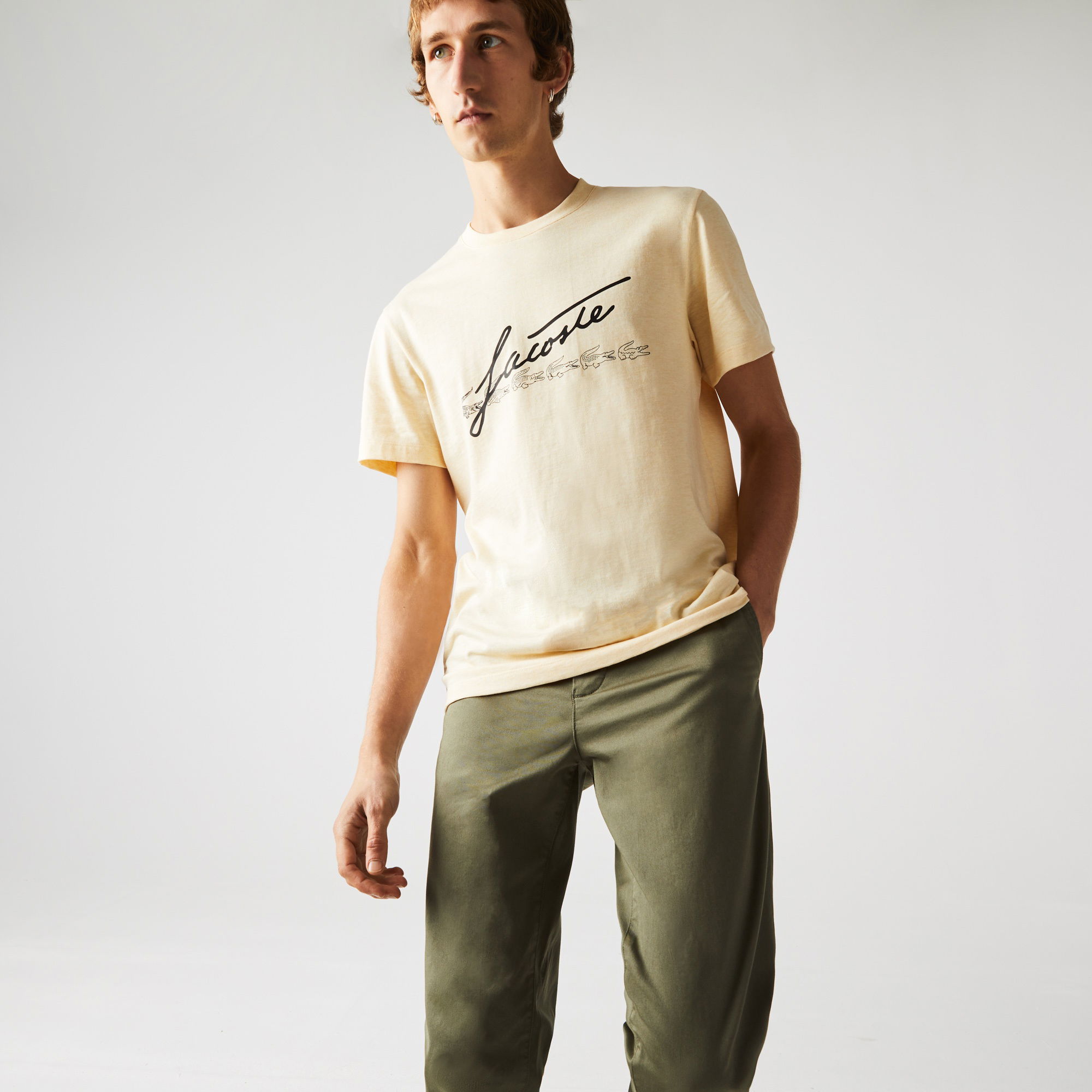 Lacoste Erkek Regular Fit Bisiklet Yaka Baskılı Bej T-Shirt