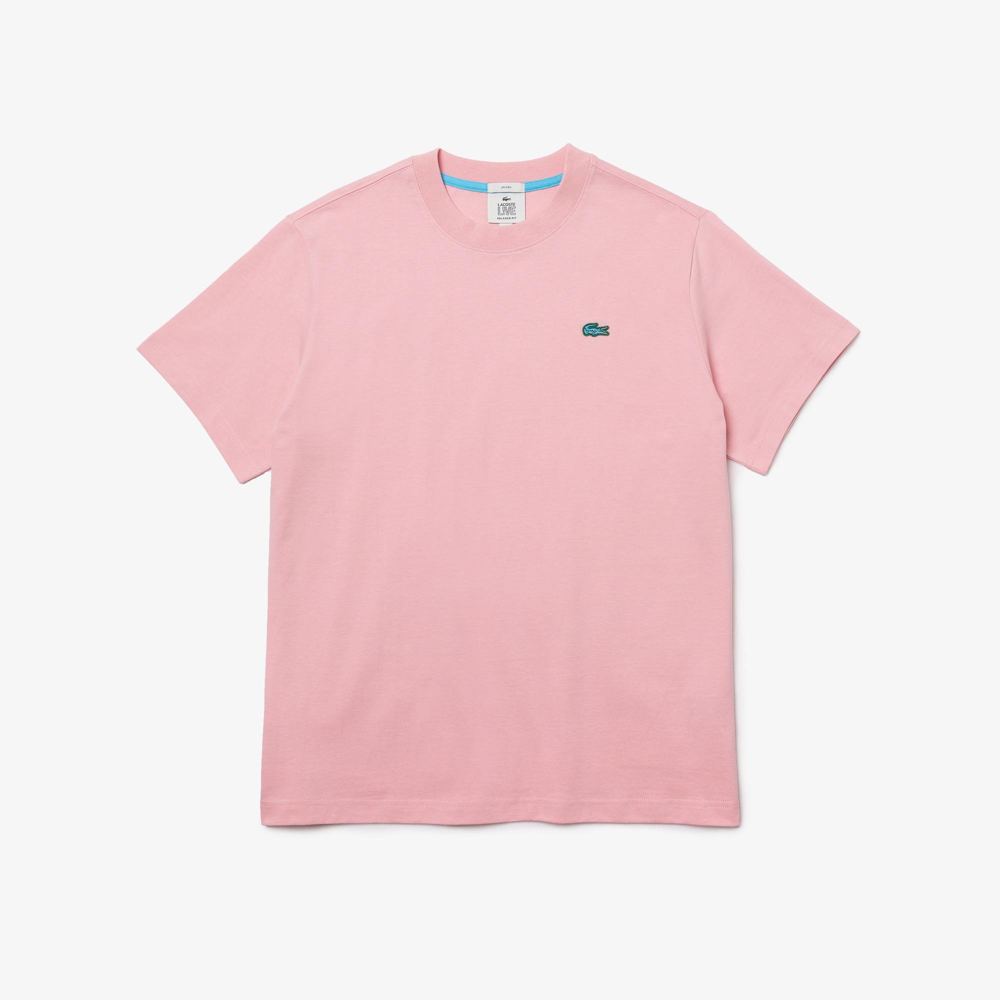 Lacoste L!VE Unisex Relaxed Fit Bisiklet Yaka Pembe T-Shirt