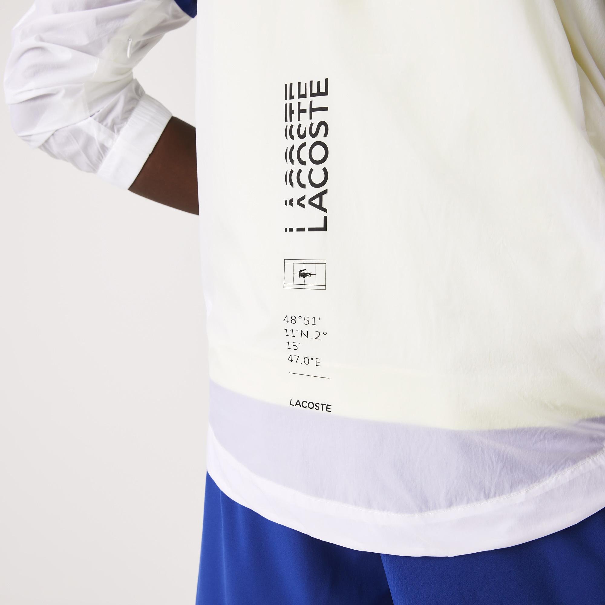 Lacoste SPORT Erkek Kapüşonlu Suya Dayanıklı Renk Bloklu Beyaz Ceket