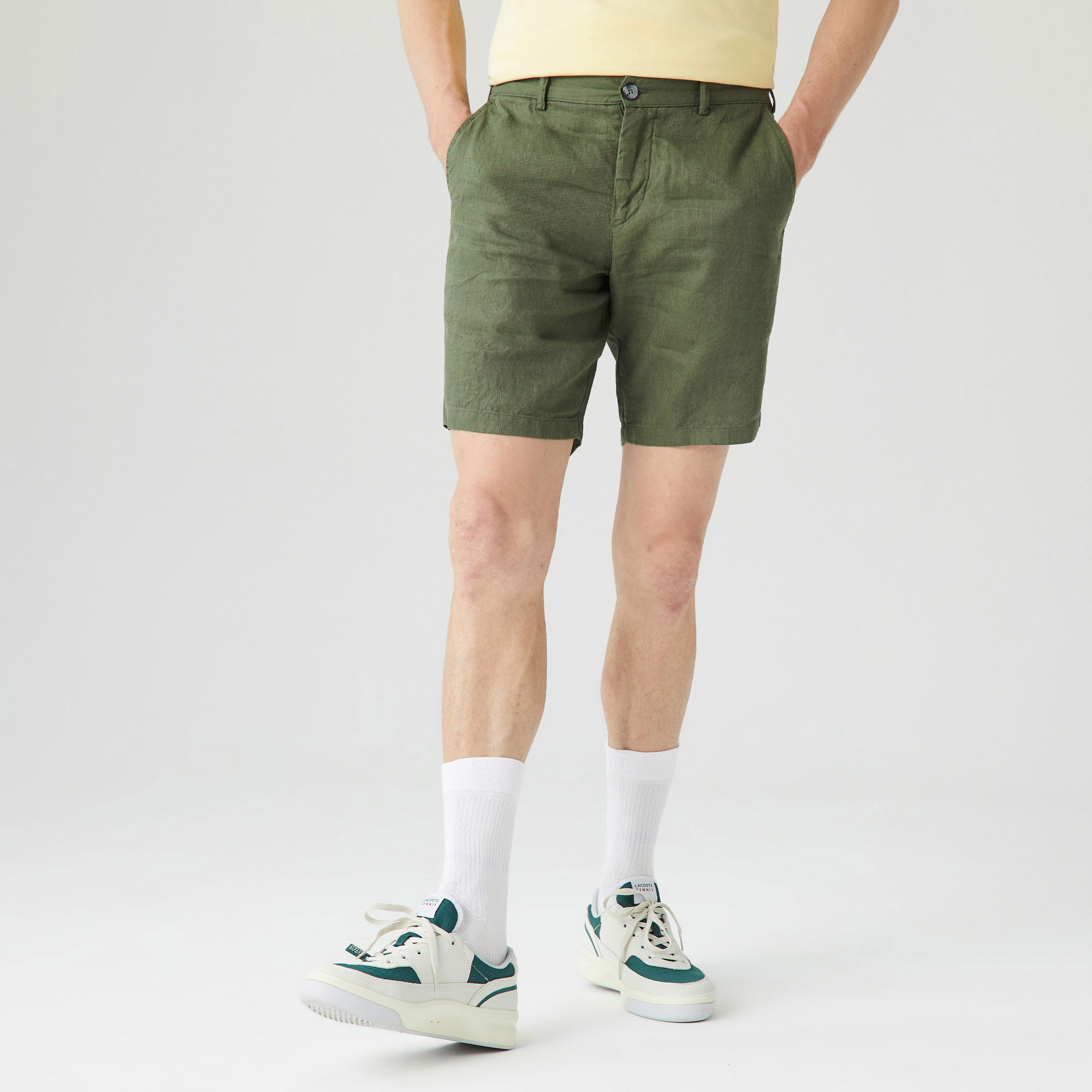 Lacoste Erkek Slim Fit Keten Yeşil Bermuda