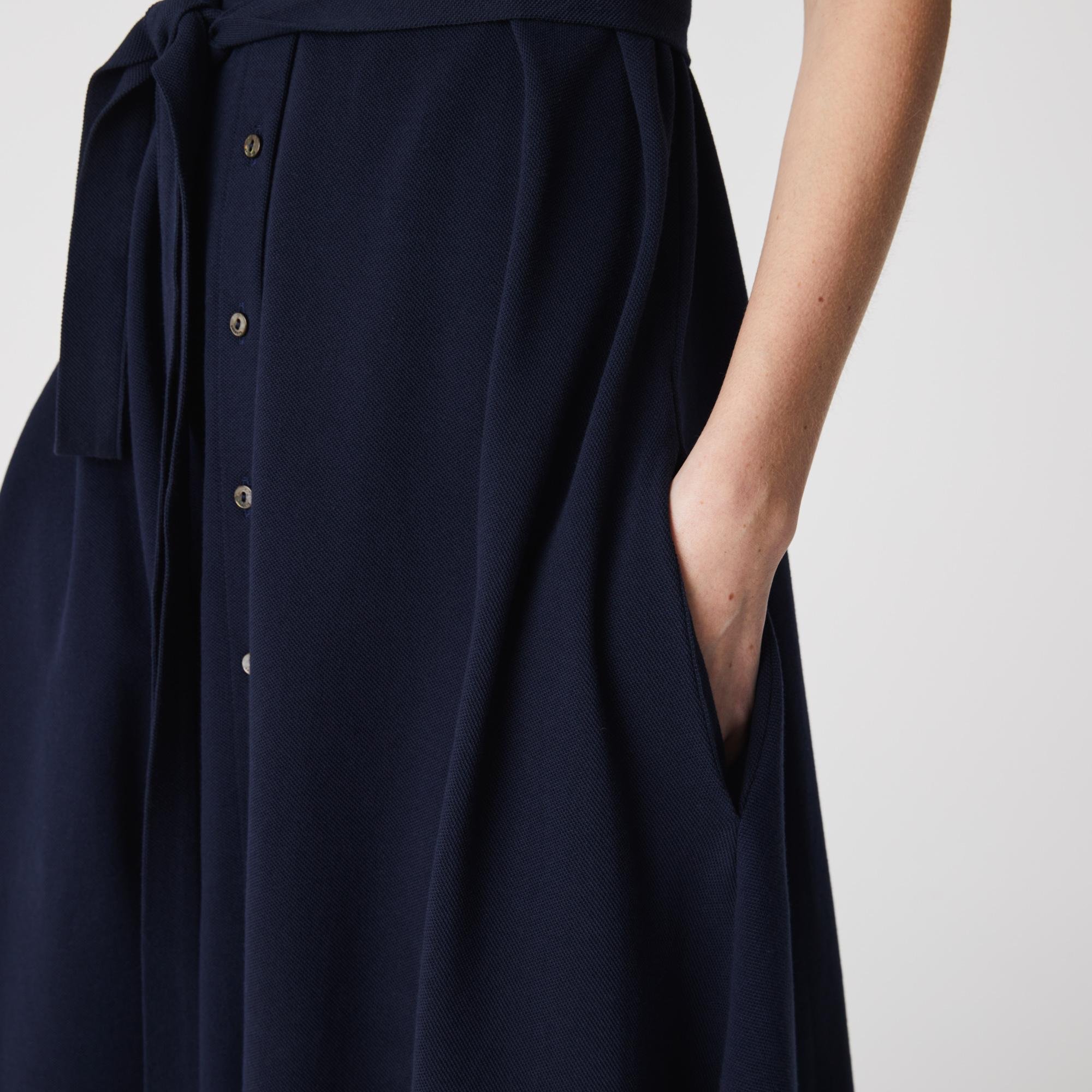 Lacoste Kadın Loose Fit Kısa Kollu Gömlek Yaka Lacivert Elbise