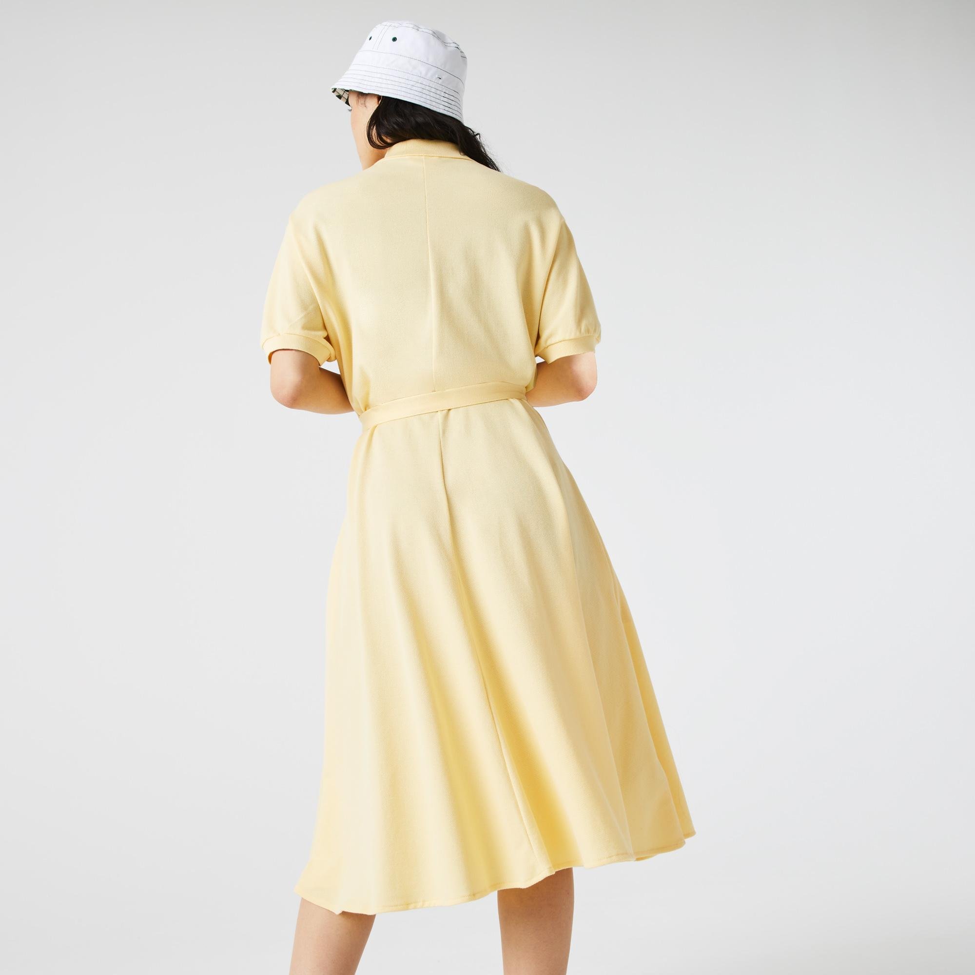 Lacoste Kadın Loose Fit Kısa Kollu Gömlek Yaka Sarı Elbise