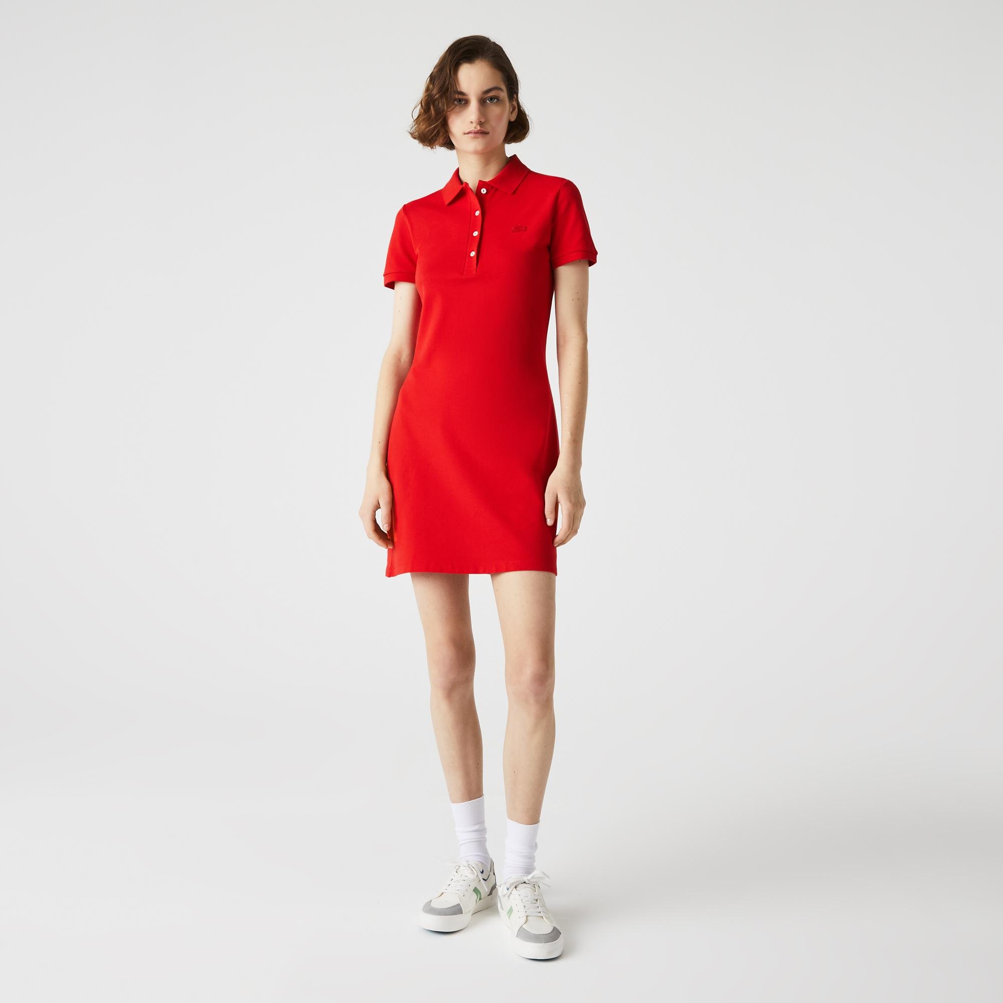Lacoste Kadın Regular Fit Kısa Kollu Polo Yaka Kırmızı Elbise
