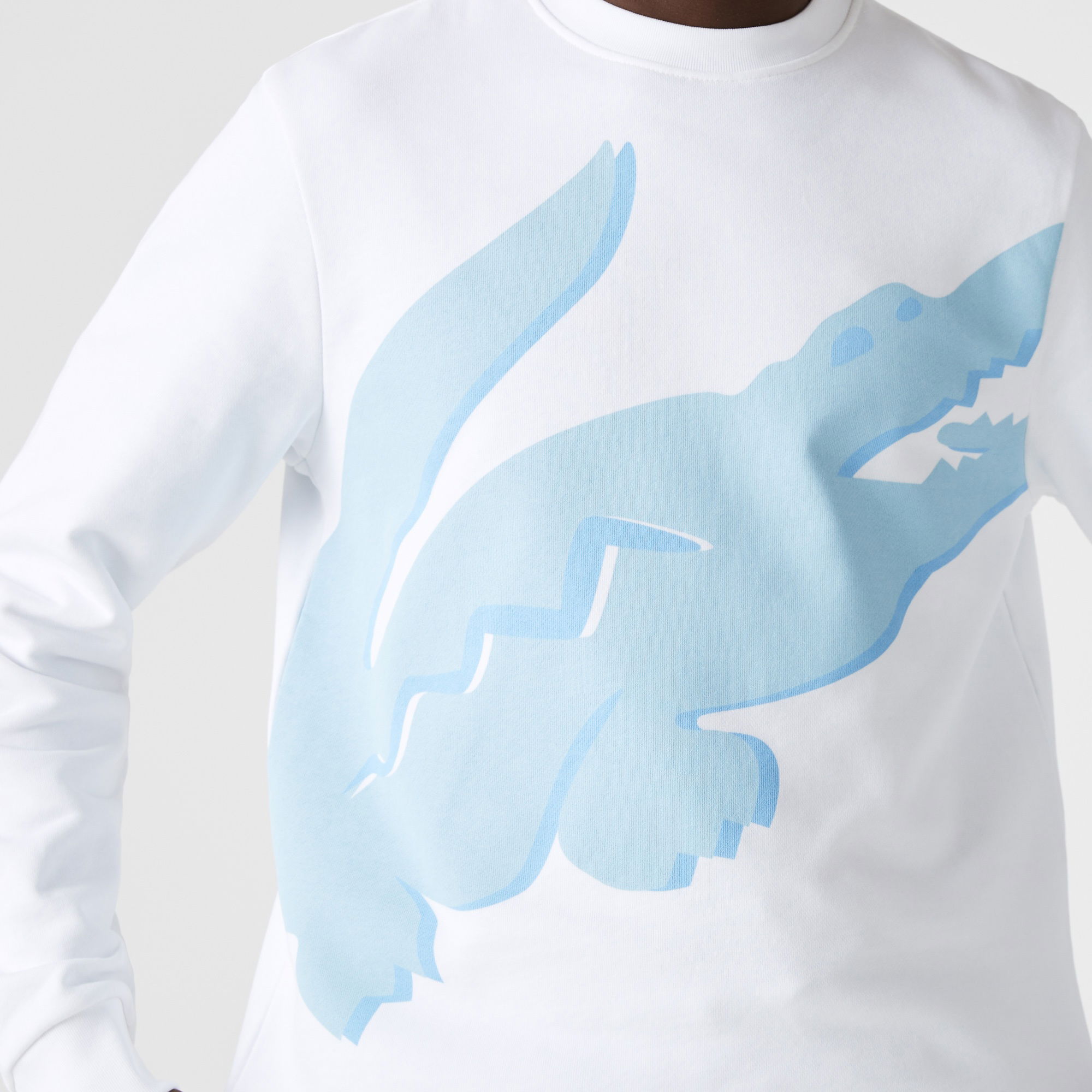Lacoste Organik Pamuk Erkek Regular Fit Bisiklet Yaka Baskılı Beyaz Sweatshirt