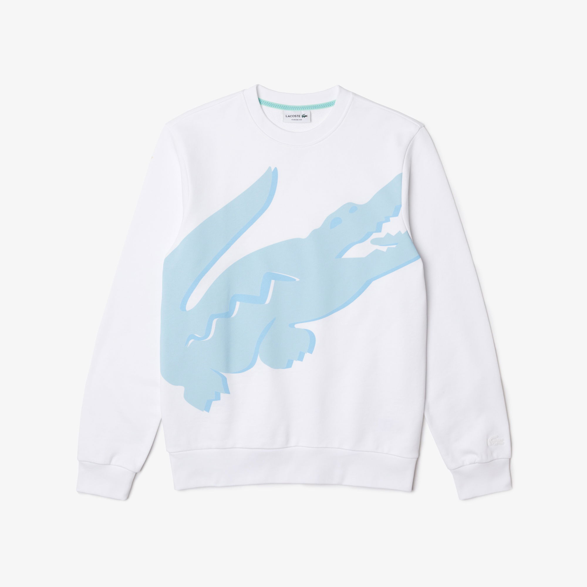 Lacoste Organik Pamuk Erkek Regular Fit Bisiklet Yaka Baskılı Beyaz Sweatshirt