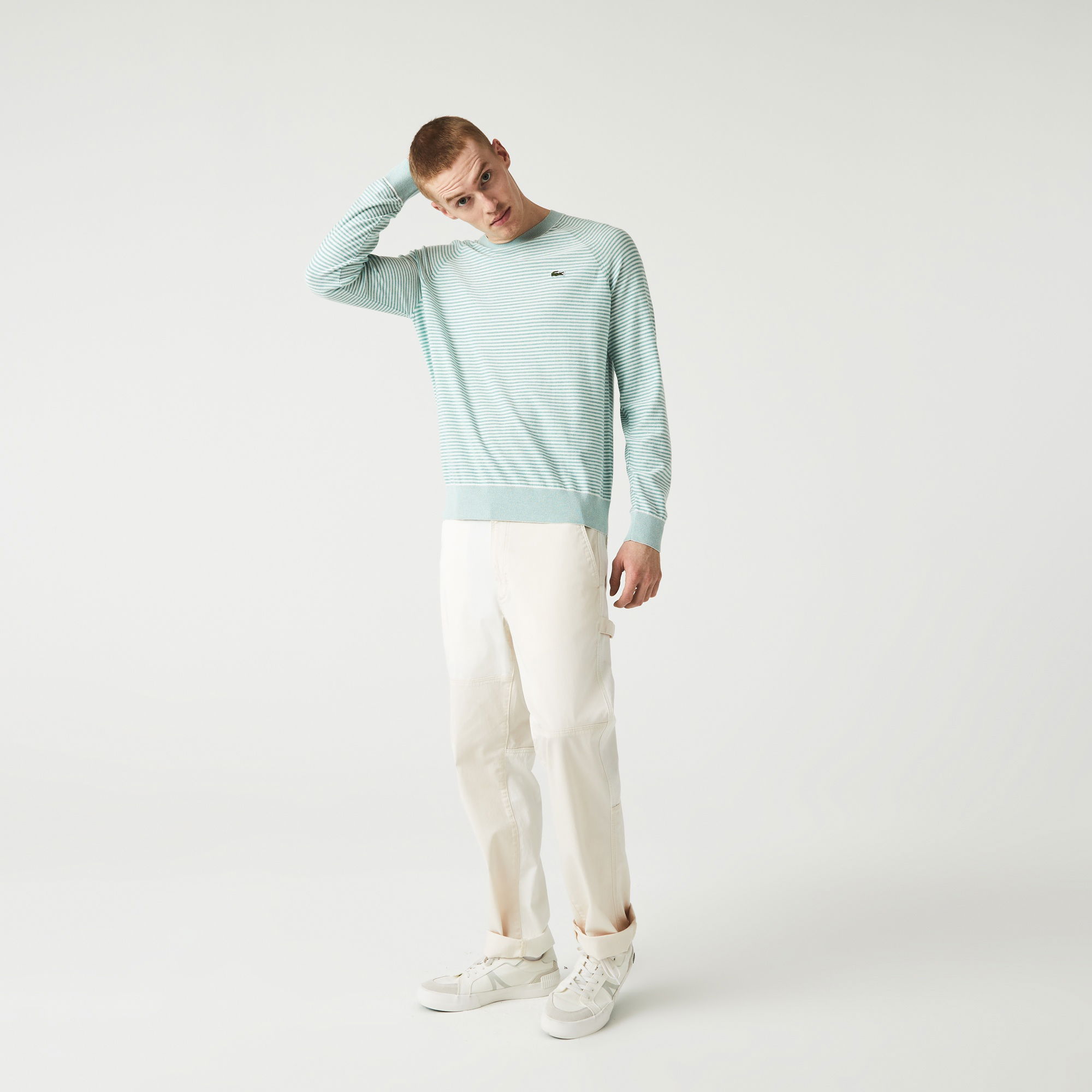 Lacoste Erkek Bisiklet Yaka Çizgili Yeşil Kazak