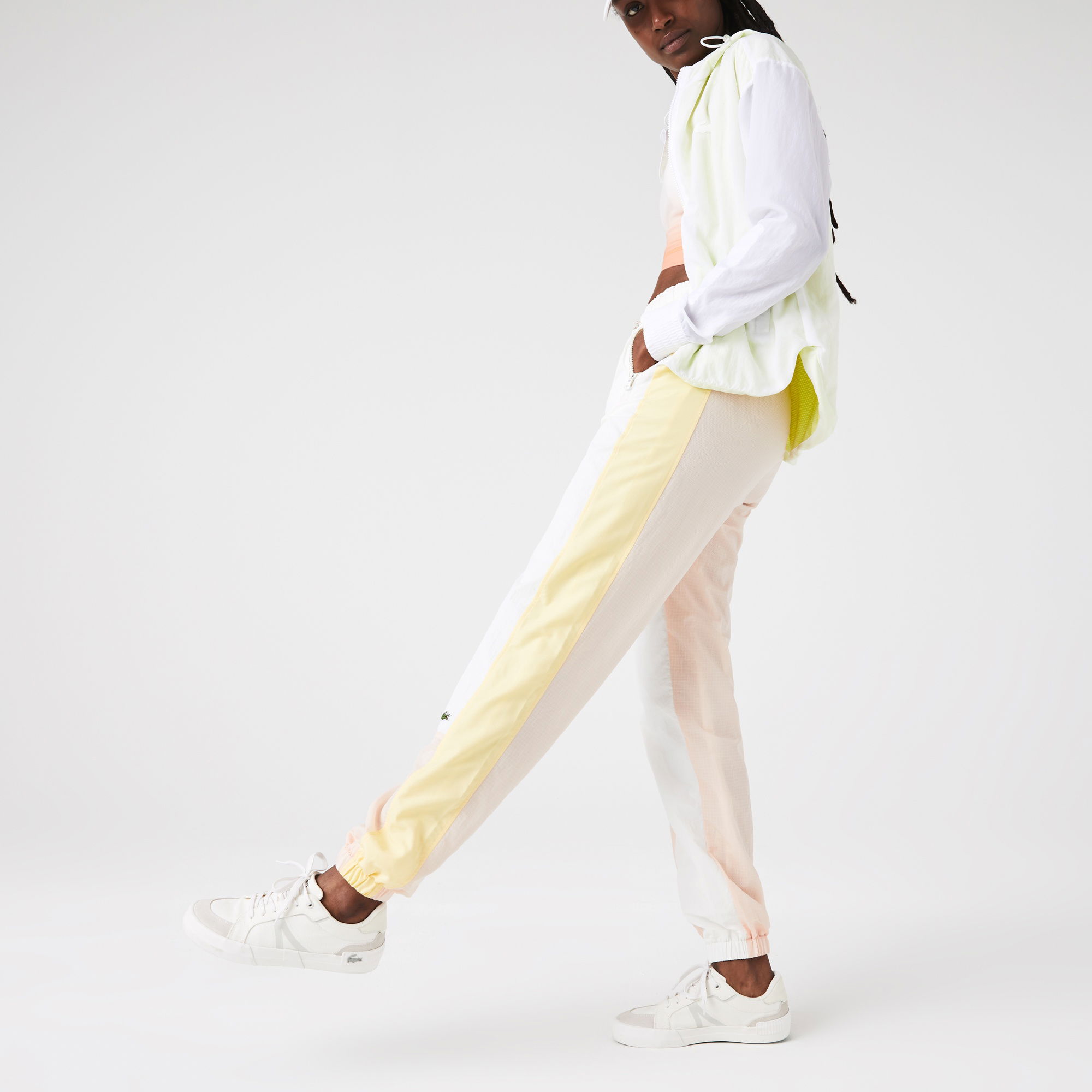 Lacoste L!VE Kadın Regular Fit Renk Bloklu Beyaz Eşofman Altı