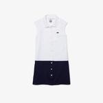 Lacoste Roland Garros Kız Çocuk Kolsuz Polo Yaka Renk Bloklu Lacivert Elbise