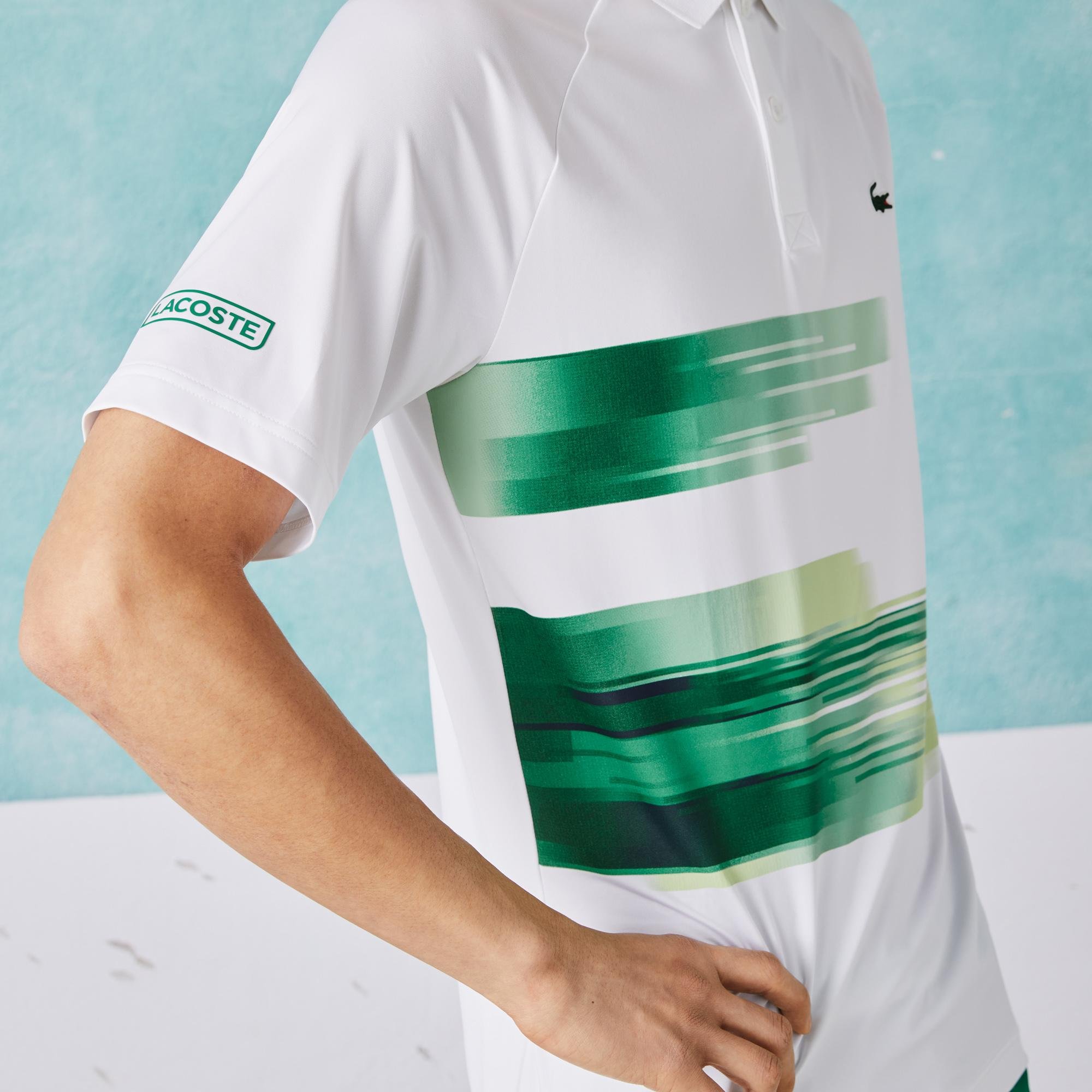 Lacoste SPORT x Novak Djokovic Erkek Regular Fit Desenli Beyaz Polo