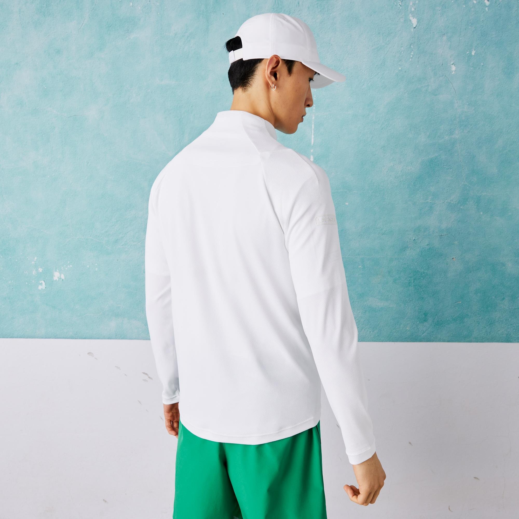 Lacoste SPORT x Novak Djokovic Erkek Regular Fit Fermuarlı Desenli Beyaz Sweatshirt