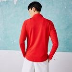 Lacoste SPORT x Novak Djokovic Erkek Regular Fit Fermuarlı Desenli Kırmızı Sweatshirt