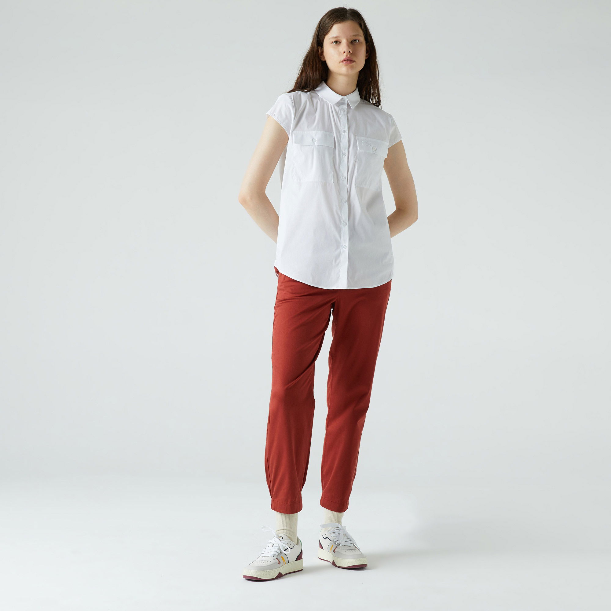 Lacoste Kadın Relaxed Fit Kısa Kollu Beyaz Gömlek
