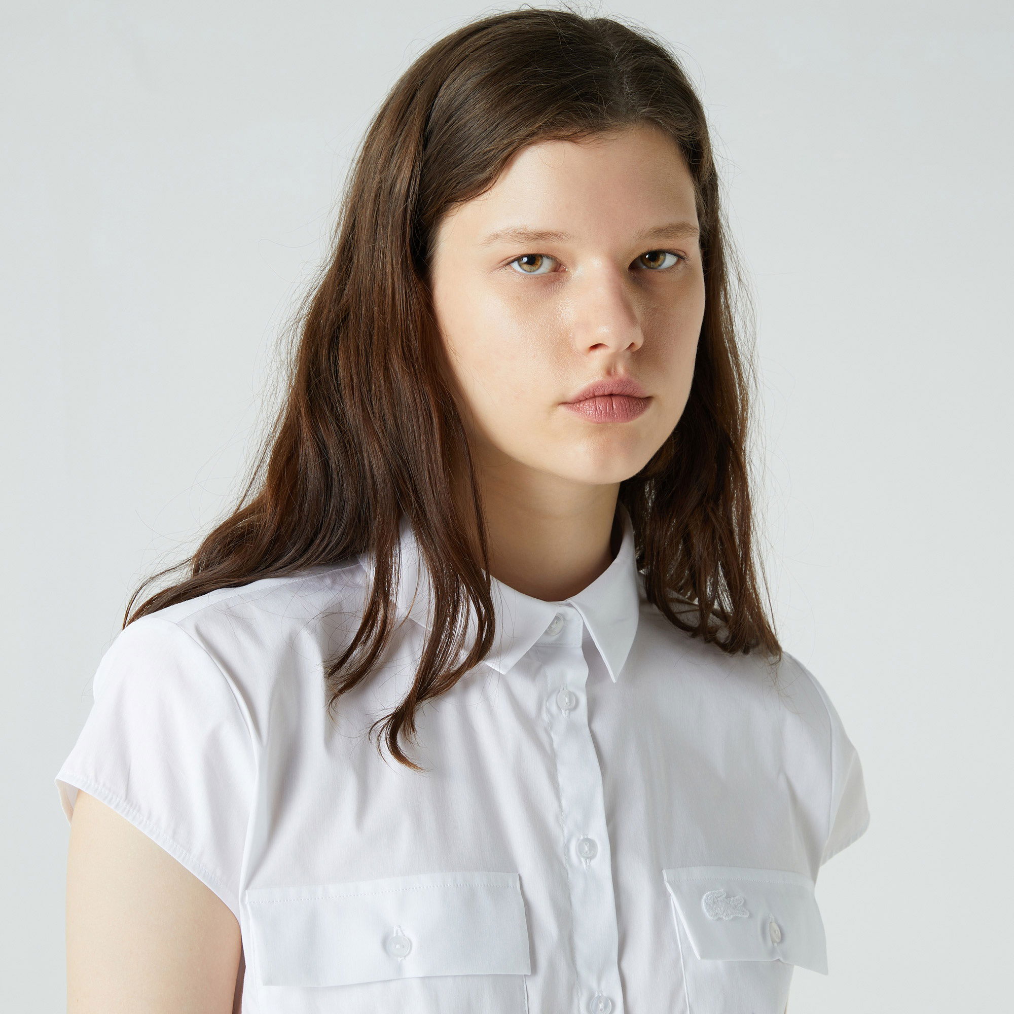 Lacoste Kadın Relaxed Fit Kısa Kollu Beyaz Gömlek