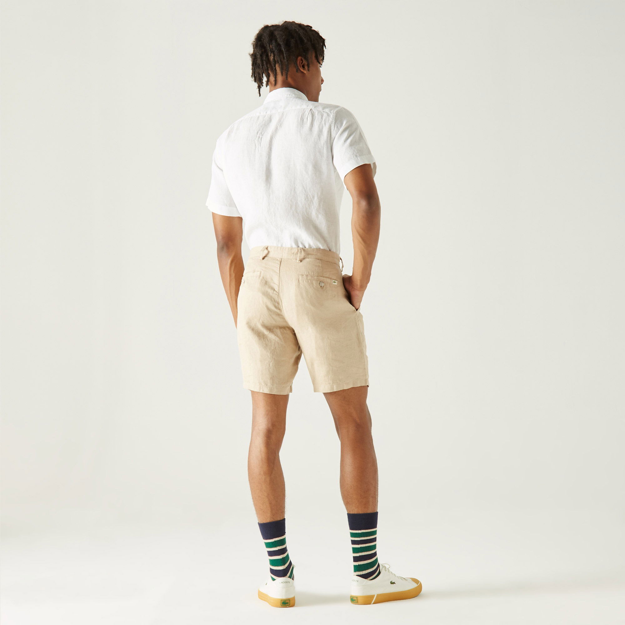Lacoste Erkek Slim Fit Keten Bej Bermuda