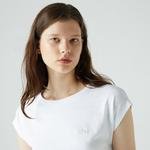 Lacoste Kadın Slim Fit Desenli Beyaz T-Shirt