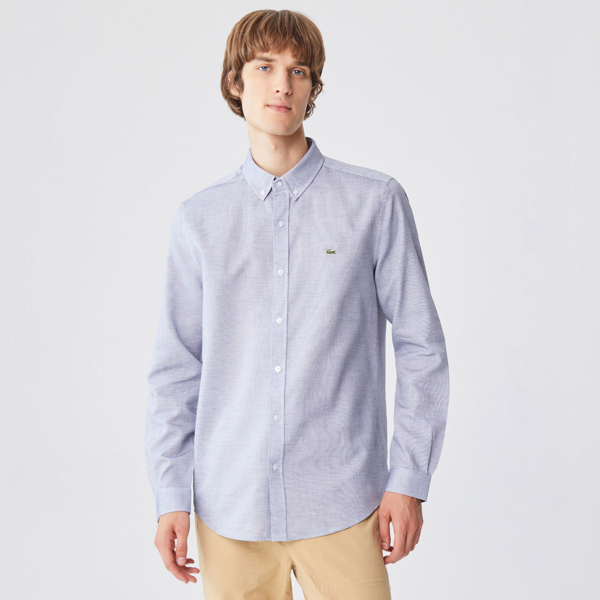 Lacoste Erkek Slim Fit Desenli Gri Gömlek