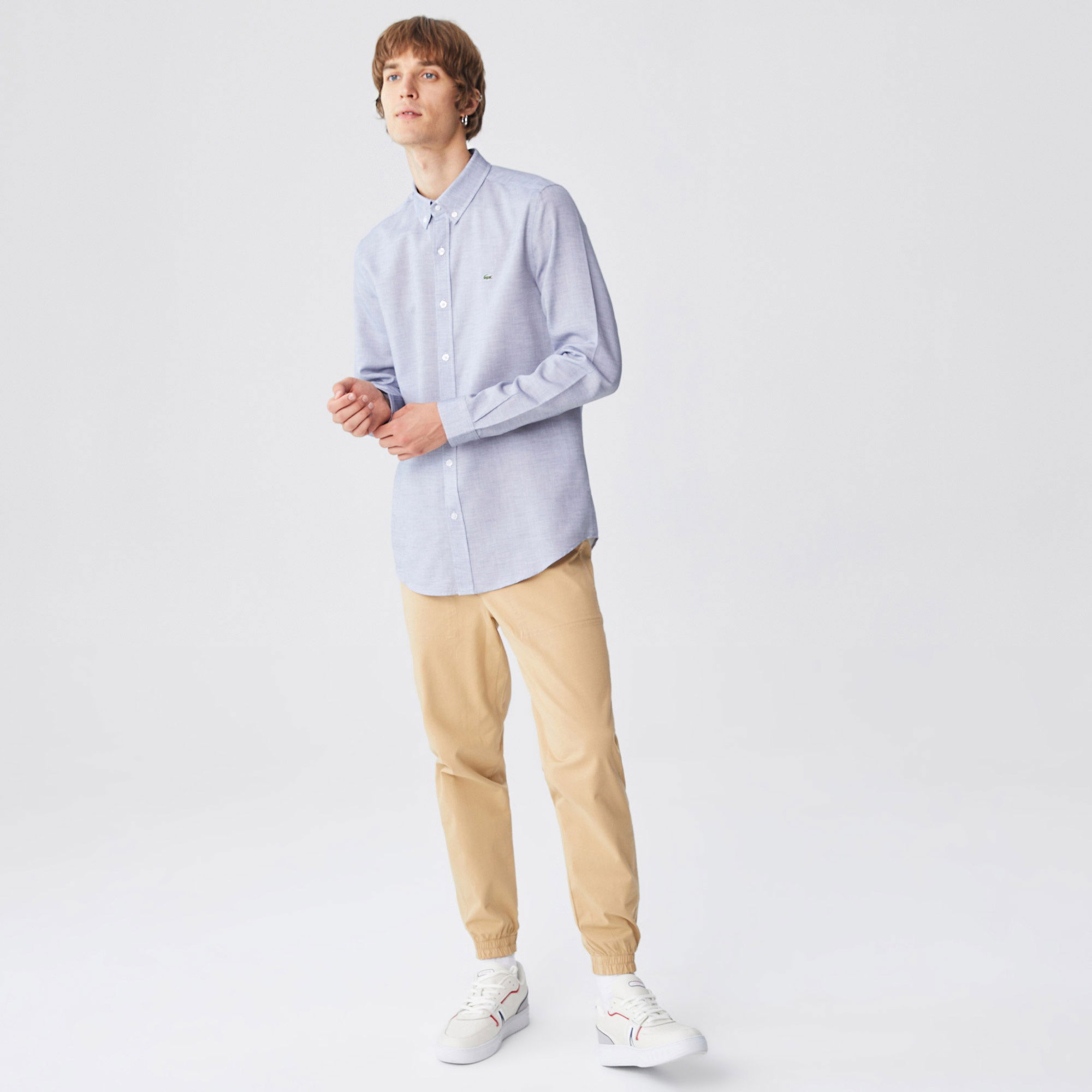 Lacoste Erkek Slim Fit Desenli Gri Gömlek