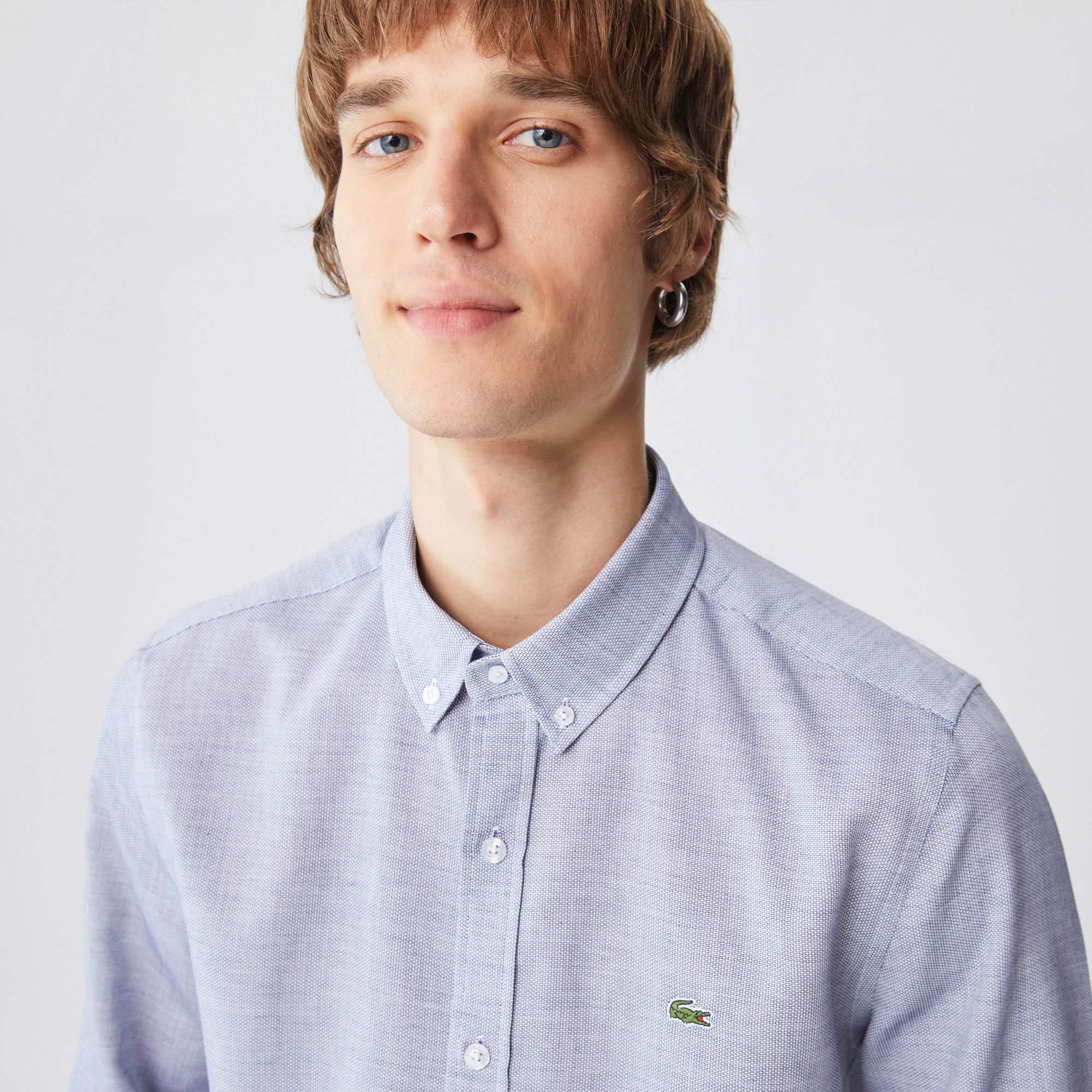 Lacoste Erkek Slim Fit Desenli Gri Gömlek