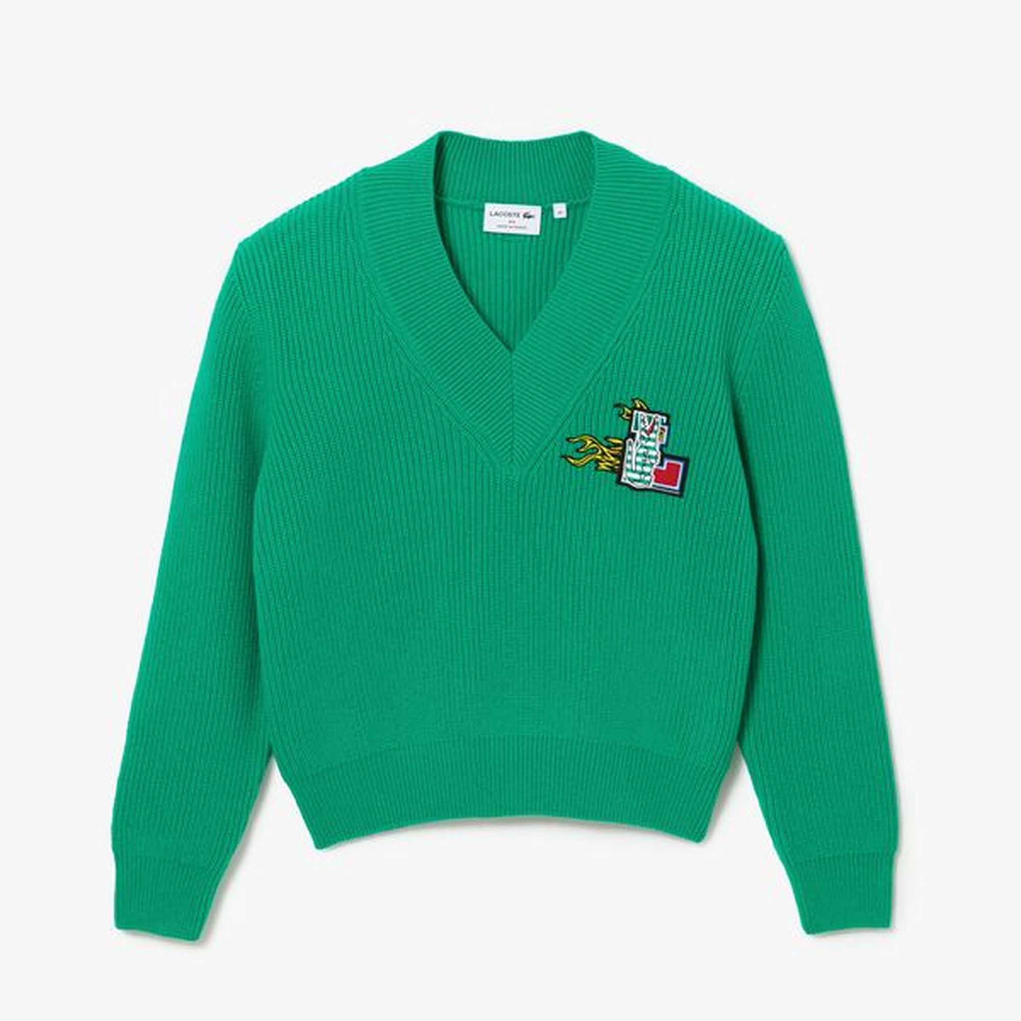 Lacoste Holiday Kadın V Yaka Yün Yeşil Kazak