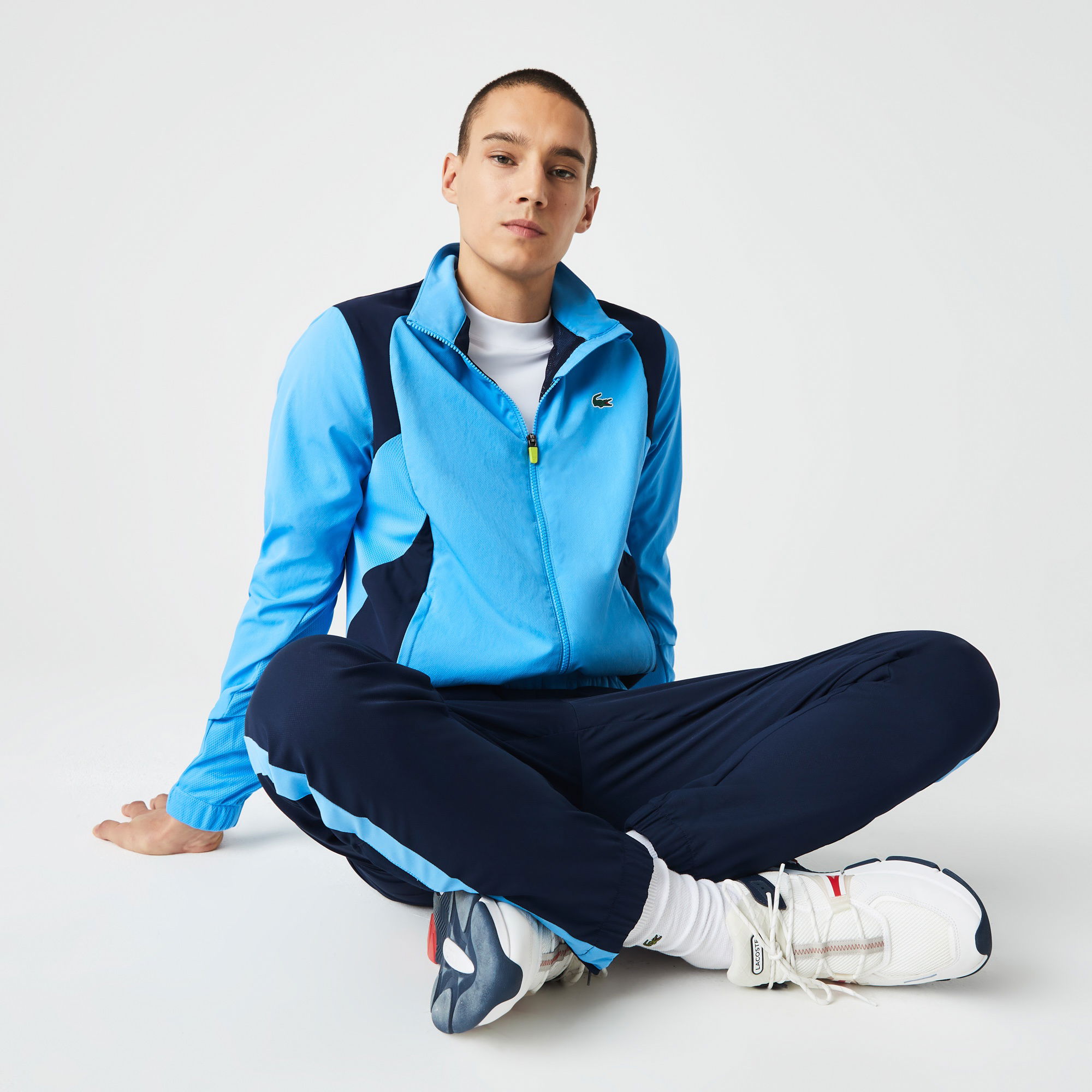 Lacoste SPORT Erkek Regular Fit Dik Yaka Renk Bloklu Mavi Eşofman Takımı