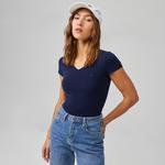 Lacoste Kadın Slim Fit V Yaka Lacivert T-Shirt