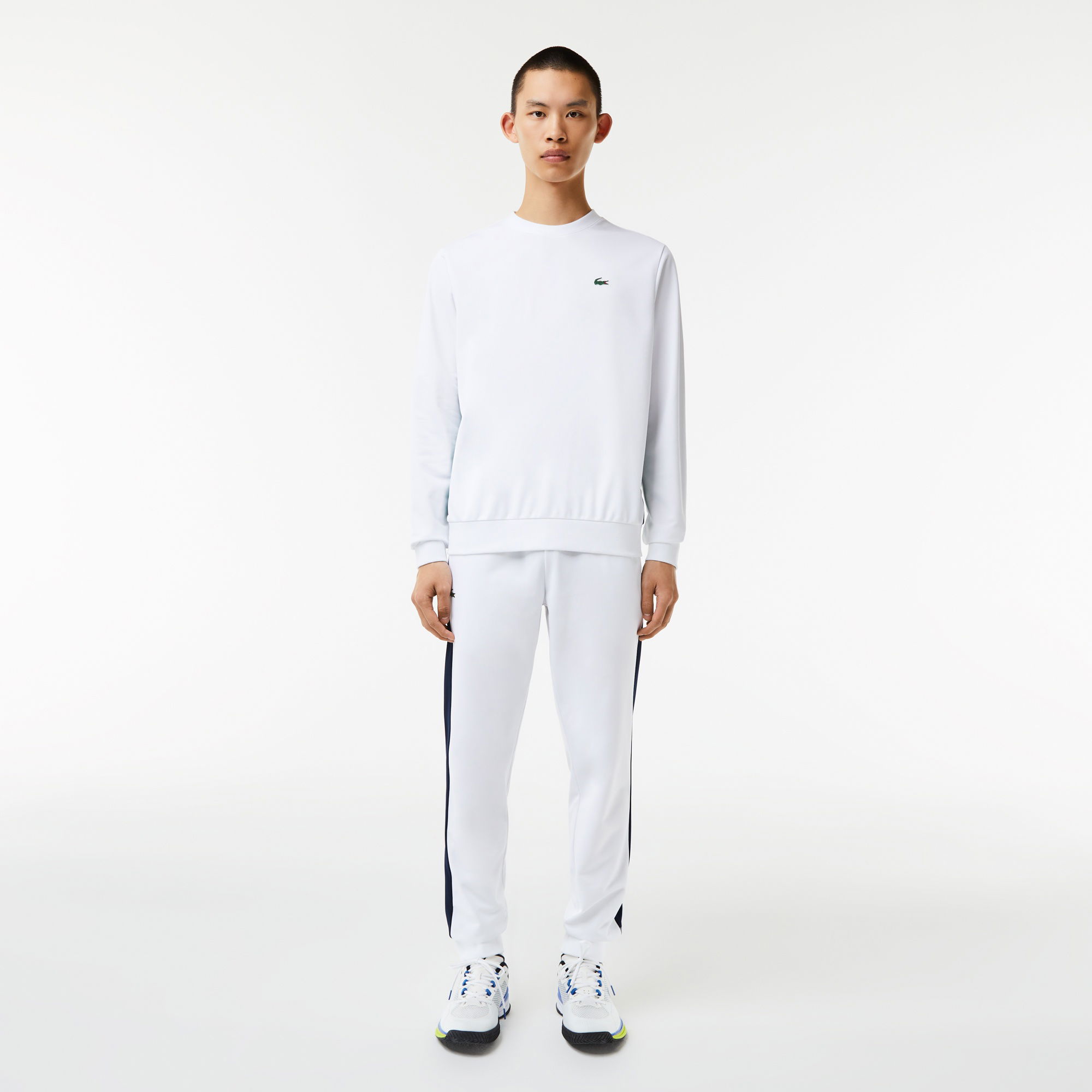 Lacoste SPORT Erkek Classic Fit Bisiklet Yaka Baskılı Beyaz Sweatshirt