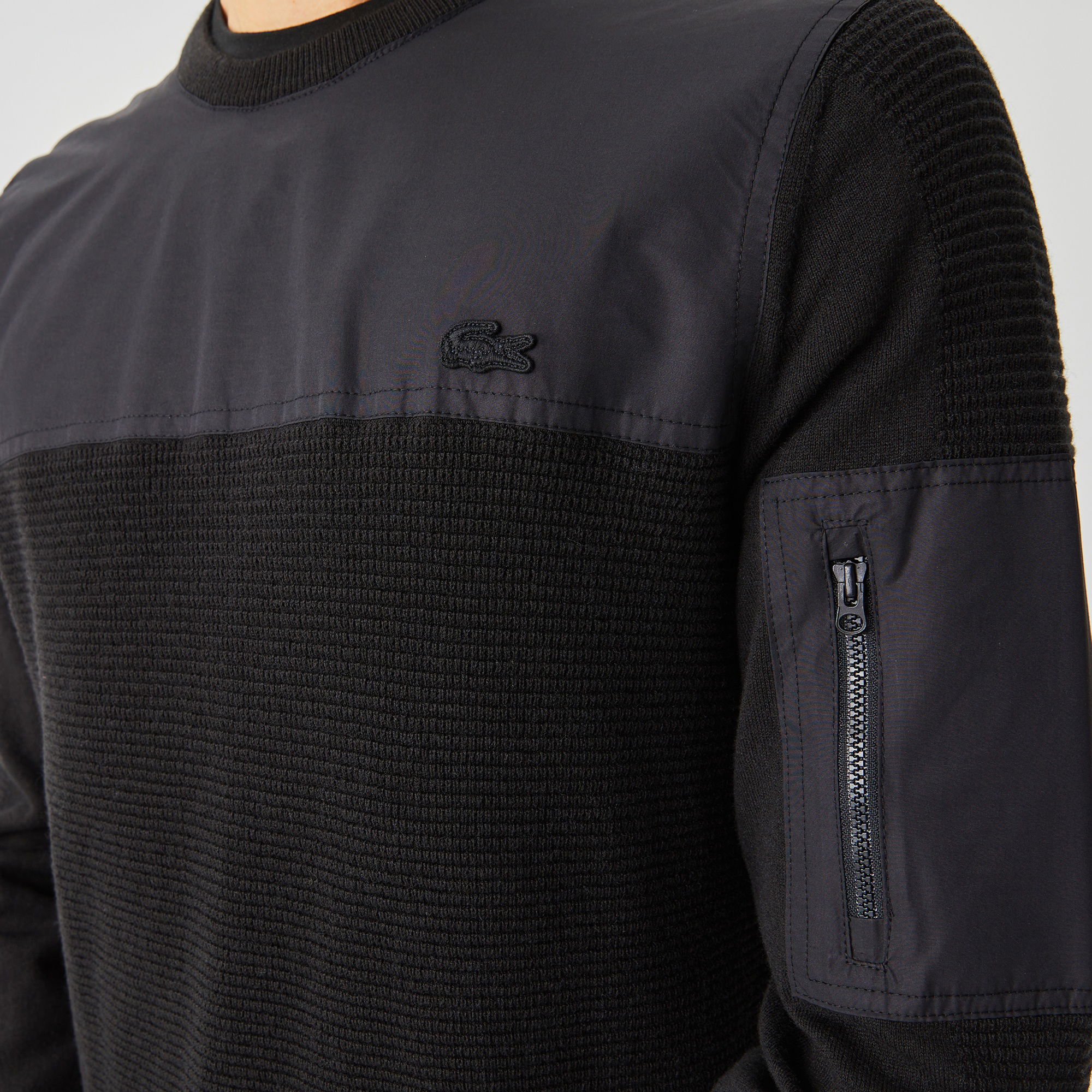 Lacoste Erkek Bisiklet Yaka Desenli Siyah Kazak