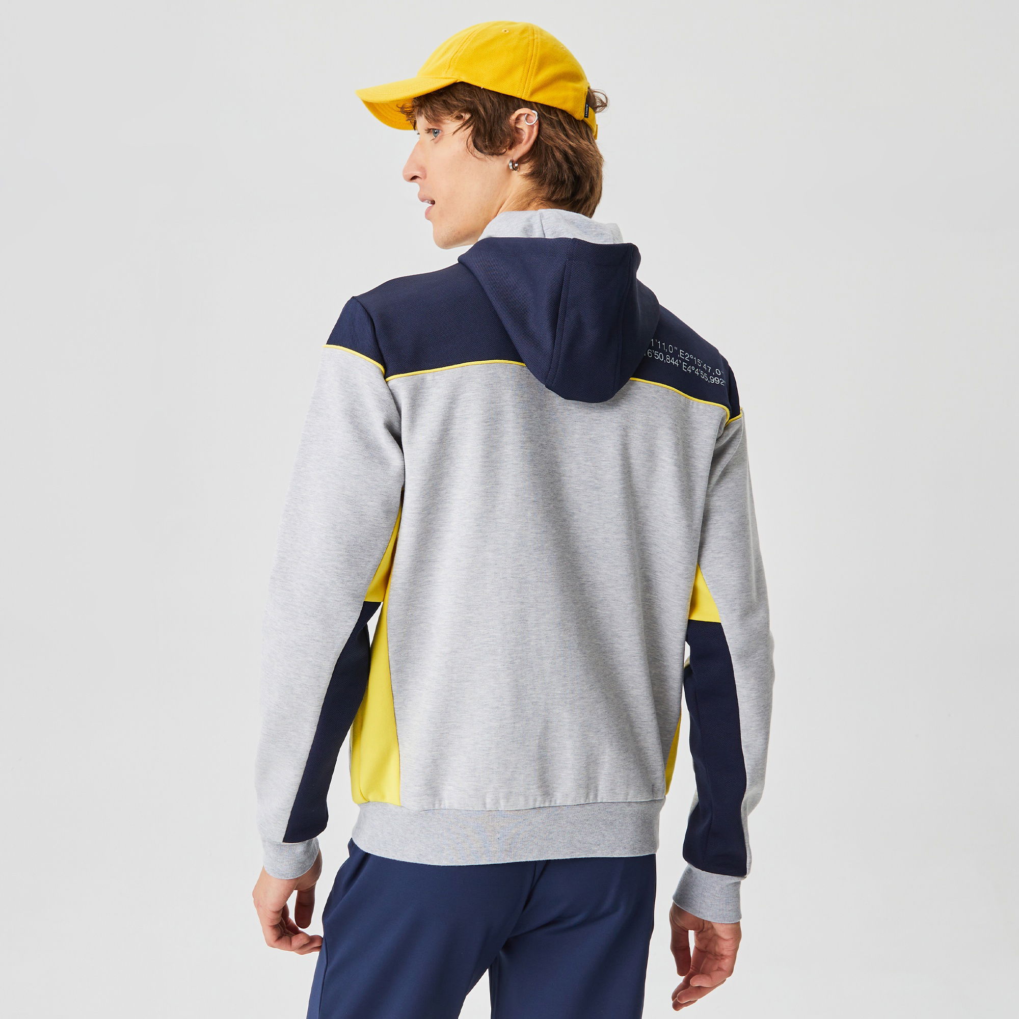 Lacoste Erkek Slim Fit Ayarlanabilir Kapüşonlu Baskılı Renk Bloklu Gri Sweatshirt