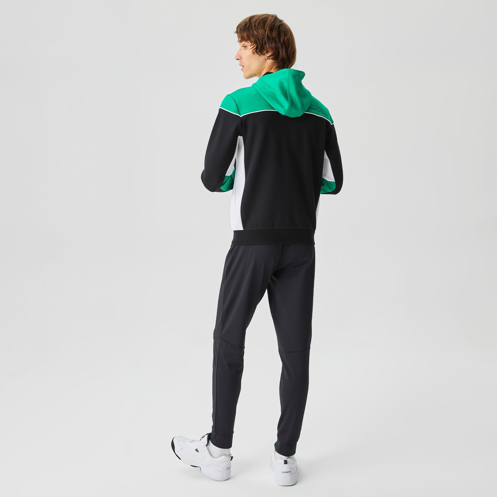 Lacoste Erkek Slim Fit Ayarlanabilir Kapüşonlu Baskılı Renk Bloklu Siyah Sweatshirt