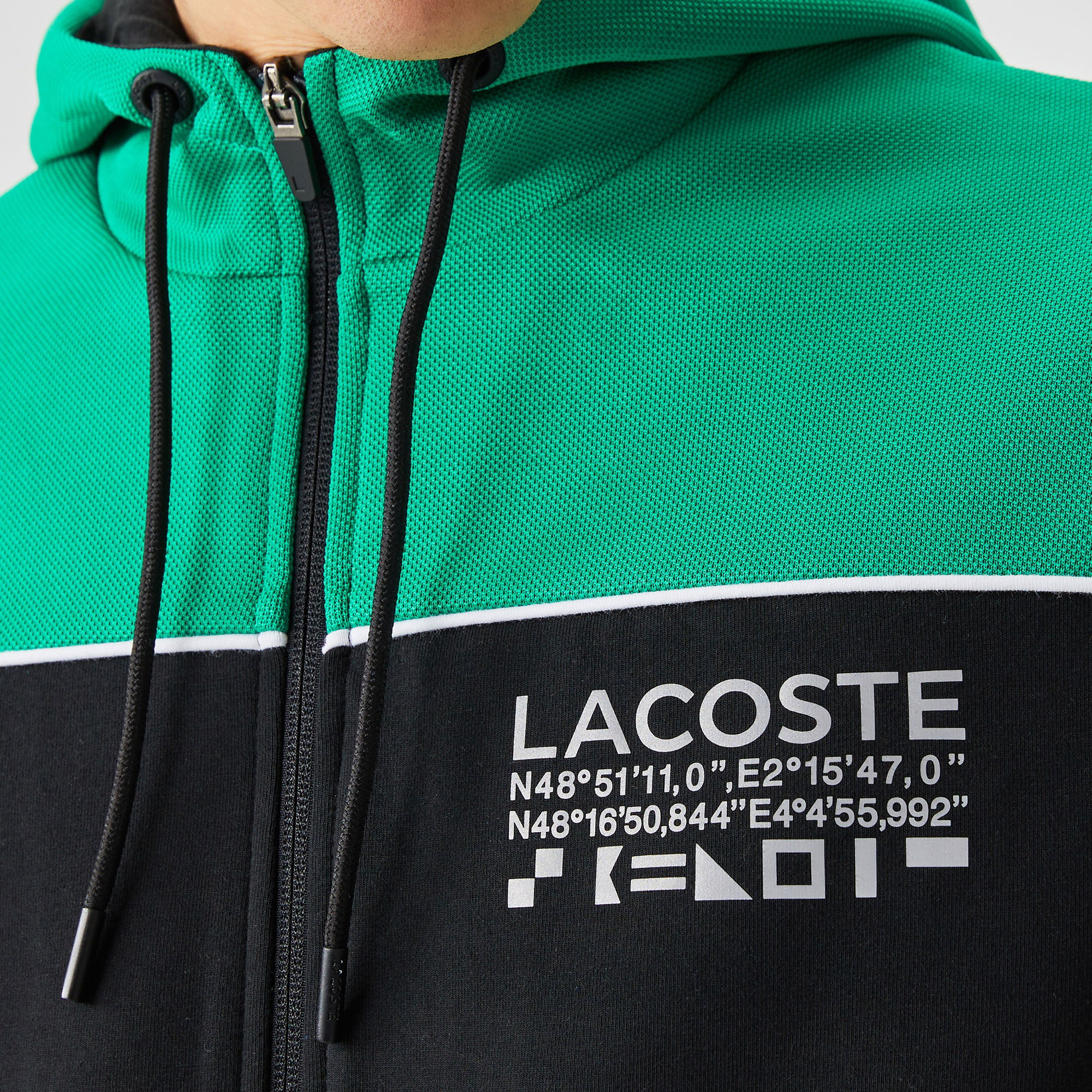 Lacoste Erkek Slim Fit Ayarlanabilir Kapüşonlu Baskılı Renk Bloklu Siyah Sweatshirt