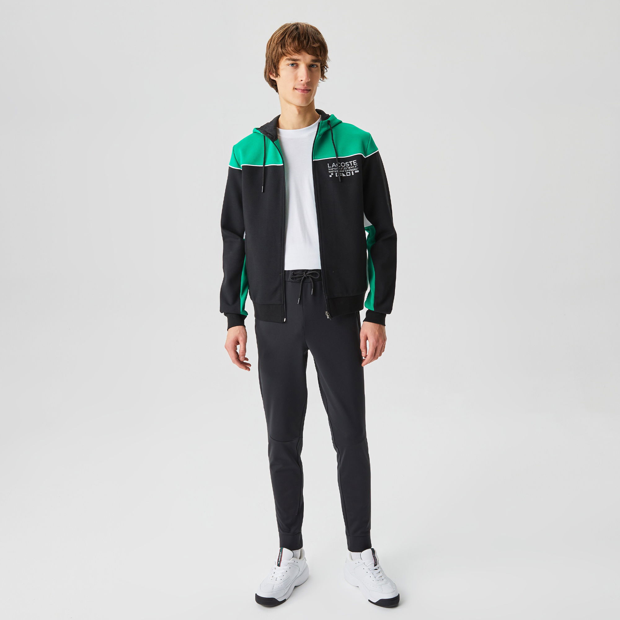 Lacoste Erkek Slim Fit Ayarlanabilir Kapüşonlu Baskılı Renk Bloklu Siyah Sweatshirt