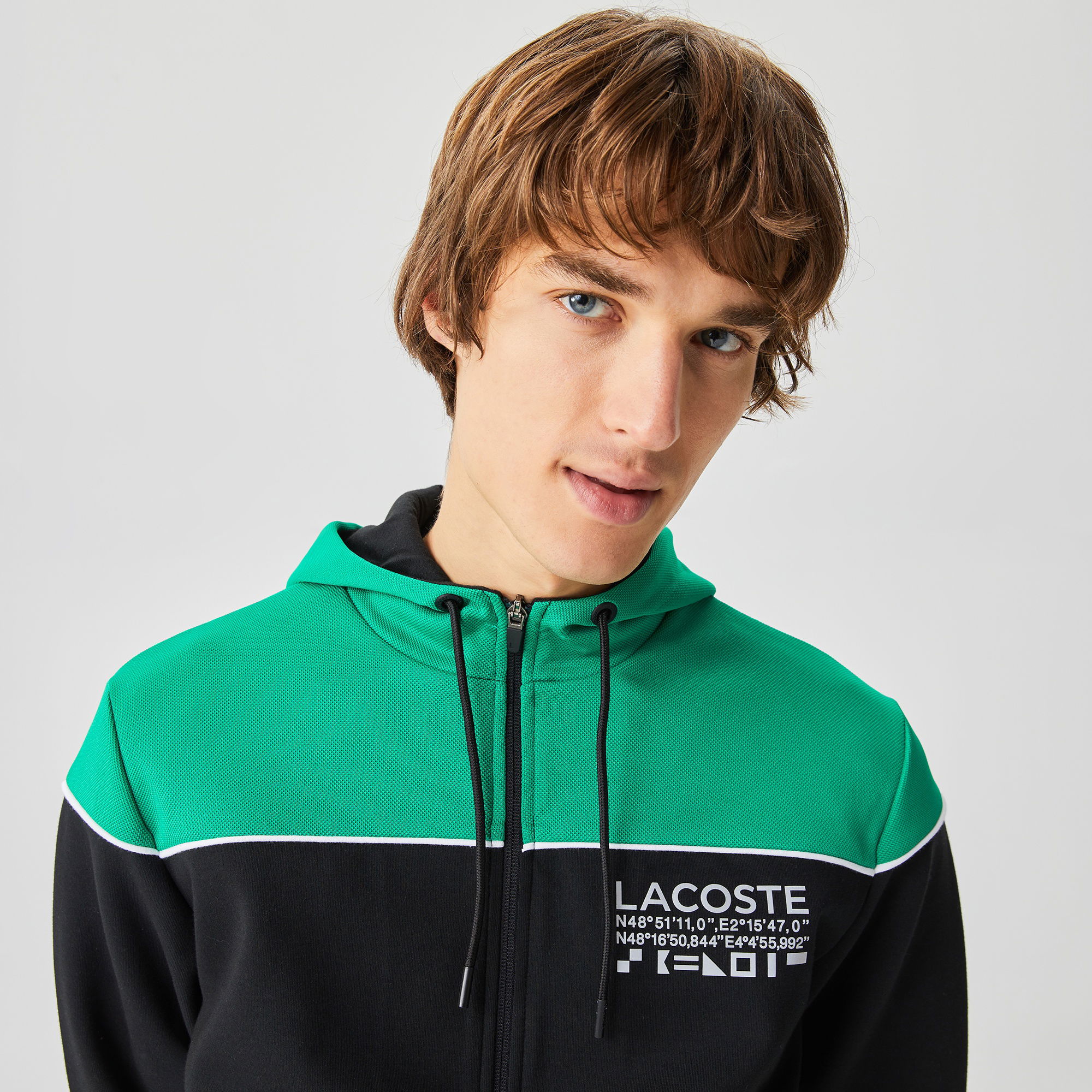 Lacoste Erkek Slim Fit Ayarlanabilir Kapüşonlu Baskılı Renk Bloklu Siyah Sweatshirt