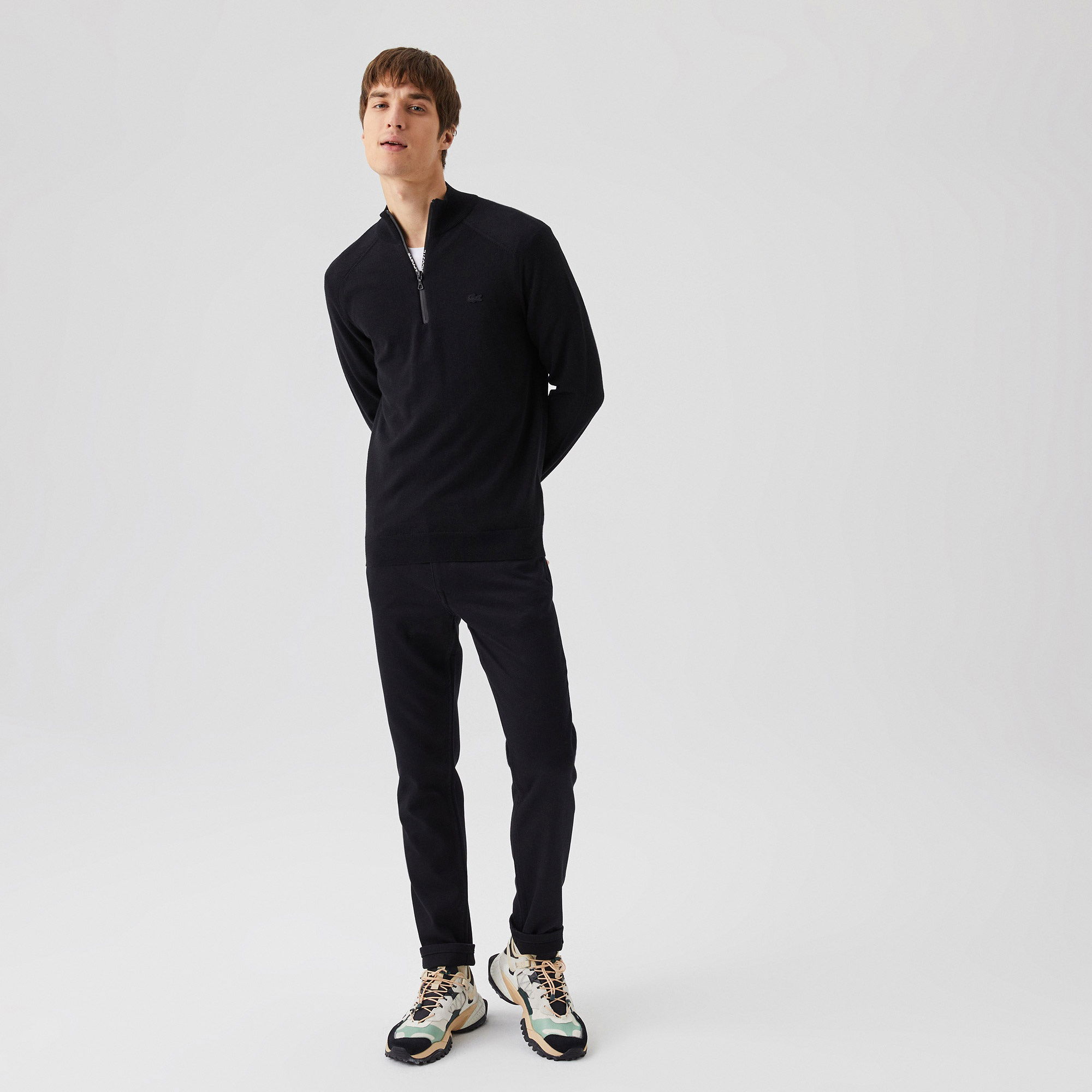 Lacoste Erkek Boğazlı Yaka Fermuarlı Siyah Kazak