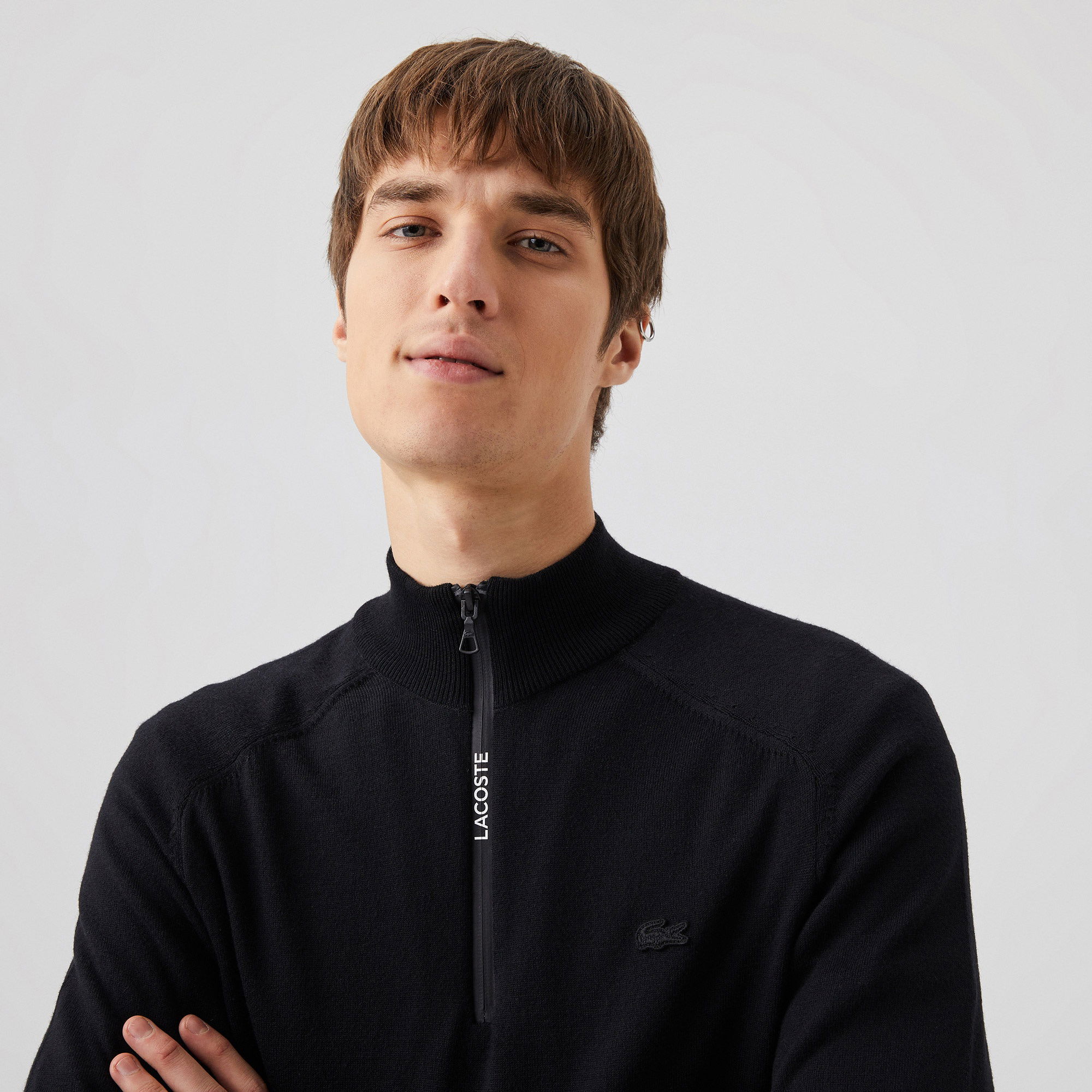 Lacoste Erkek Boğazlı Yaka Fermuarlı Siyah Kazak