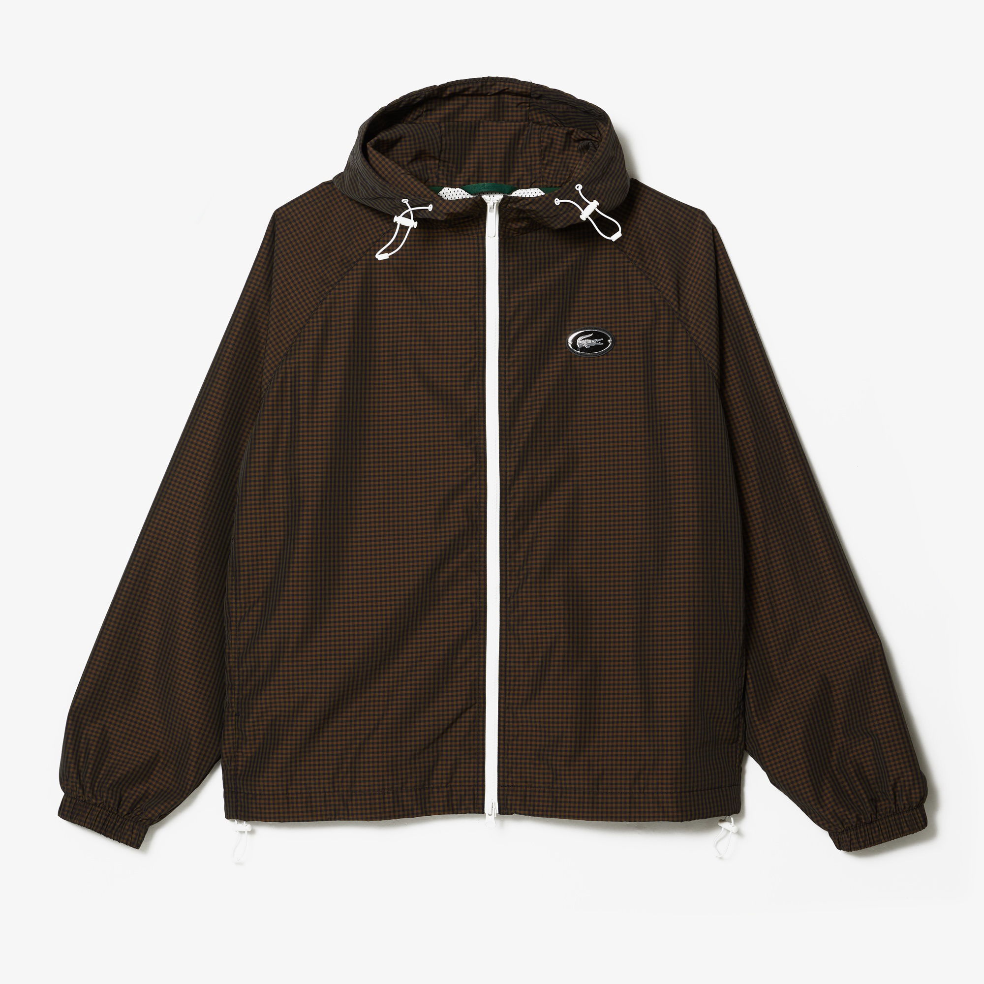 Lacoste Erkek Kapüşonlu Ekose Kahverengi Mont
