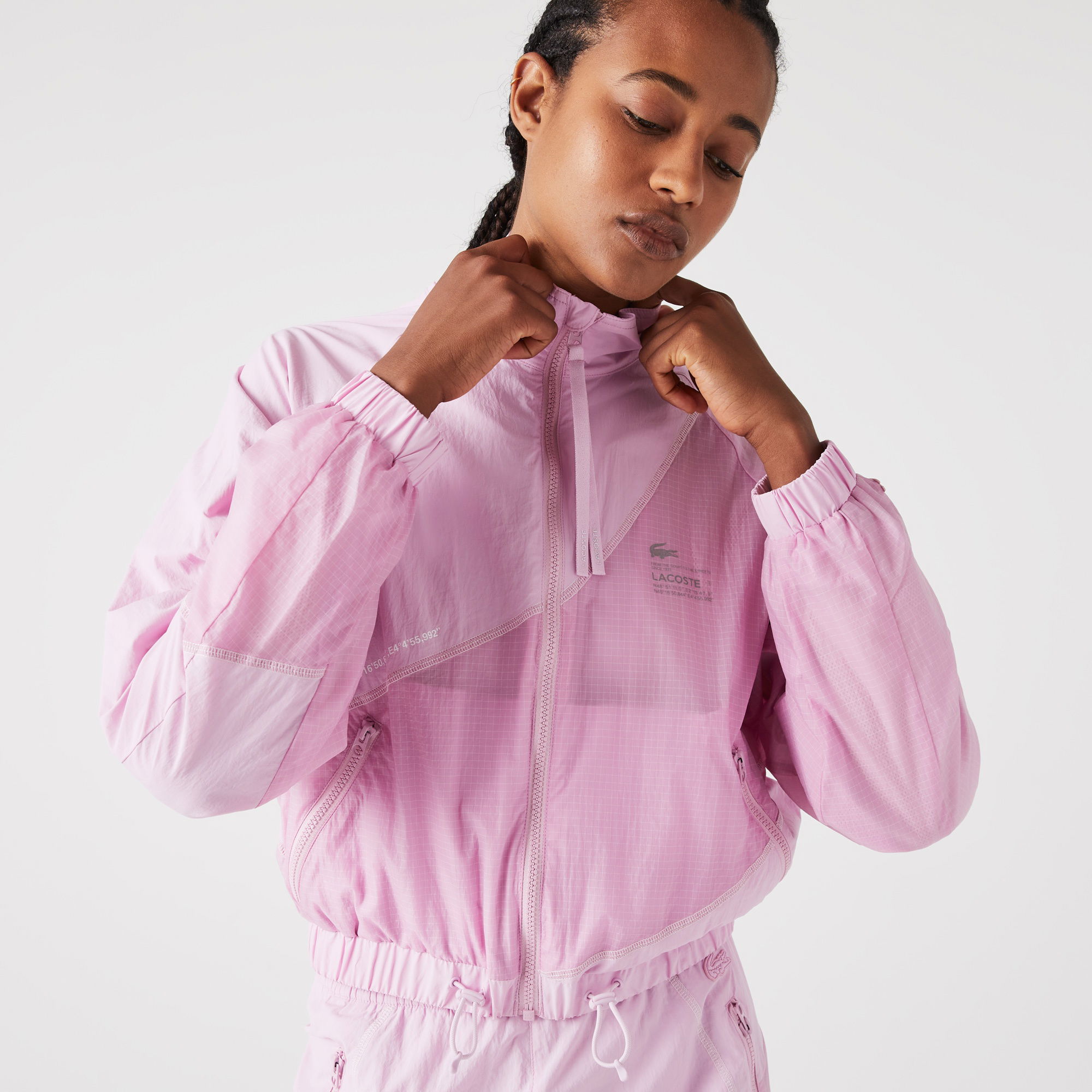 Lacoste Active Kadın Dik Yaka Baskılı Pembe Mont