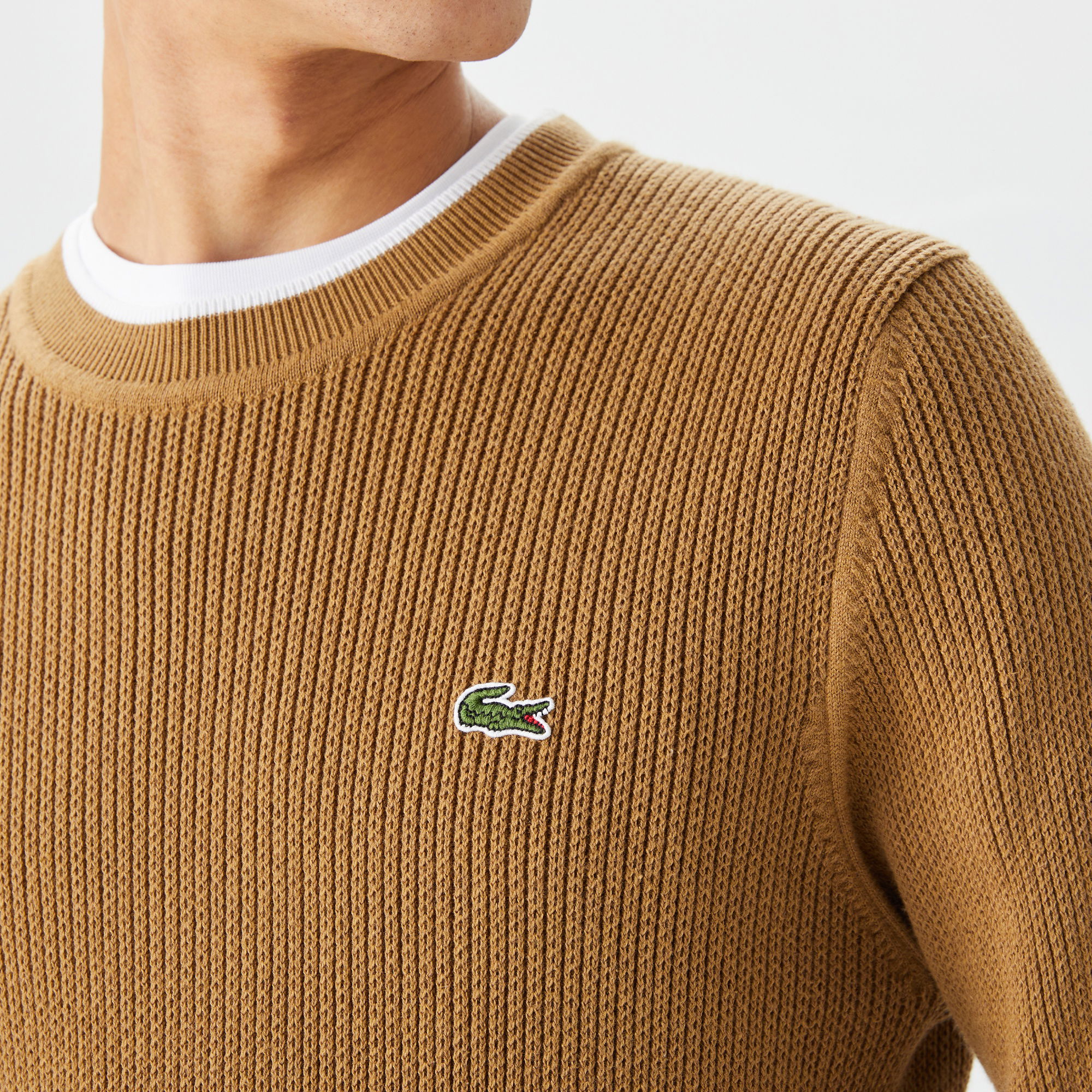 Lacoste Erkek Bisiklet Yaka Çizgili Kahverengi Kazak