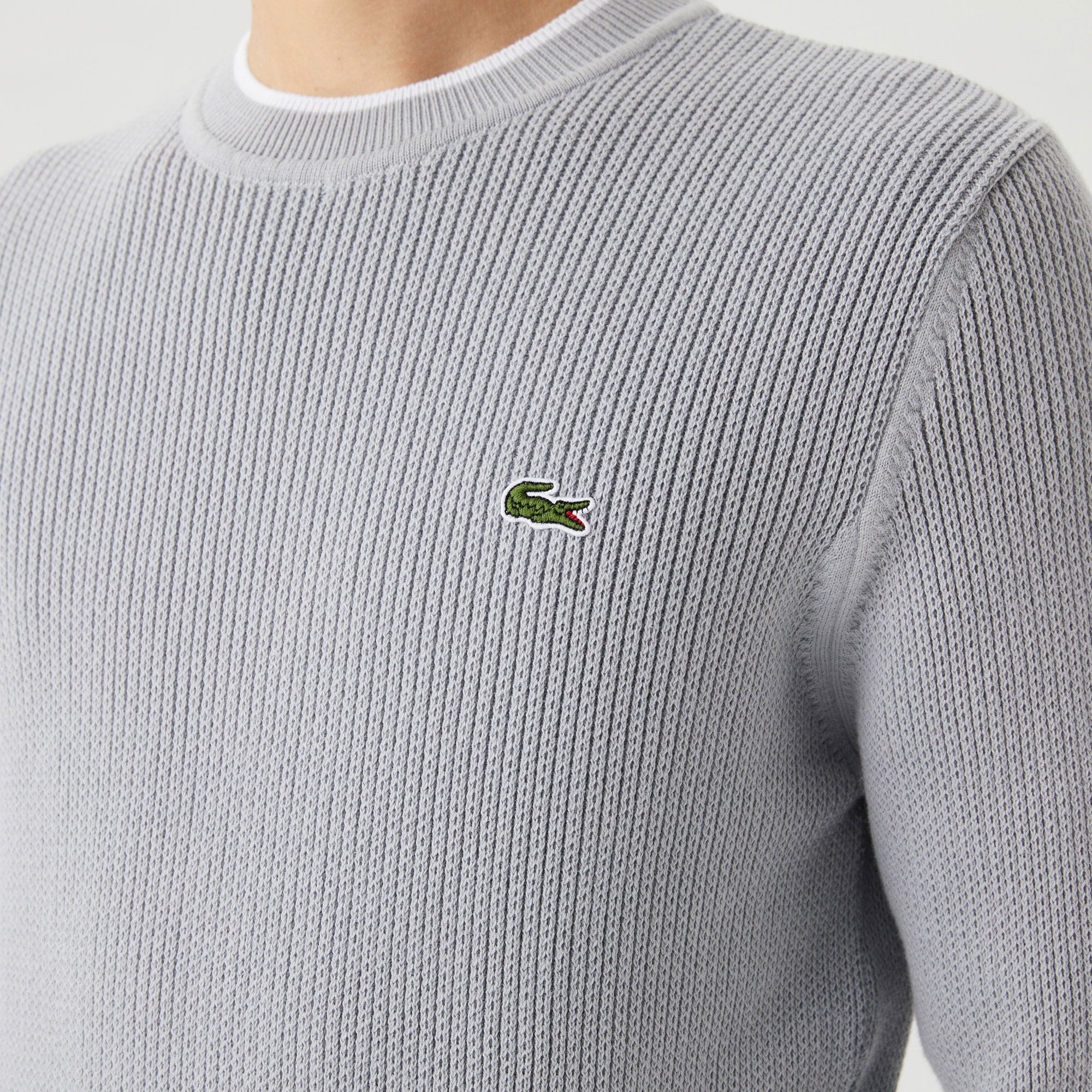 Lacoste Erkek Bisiklet Yaka Çizgili Gri Kazak