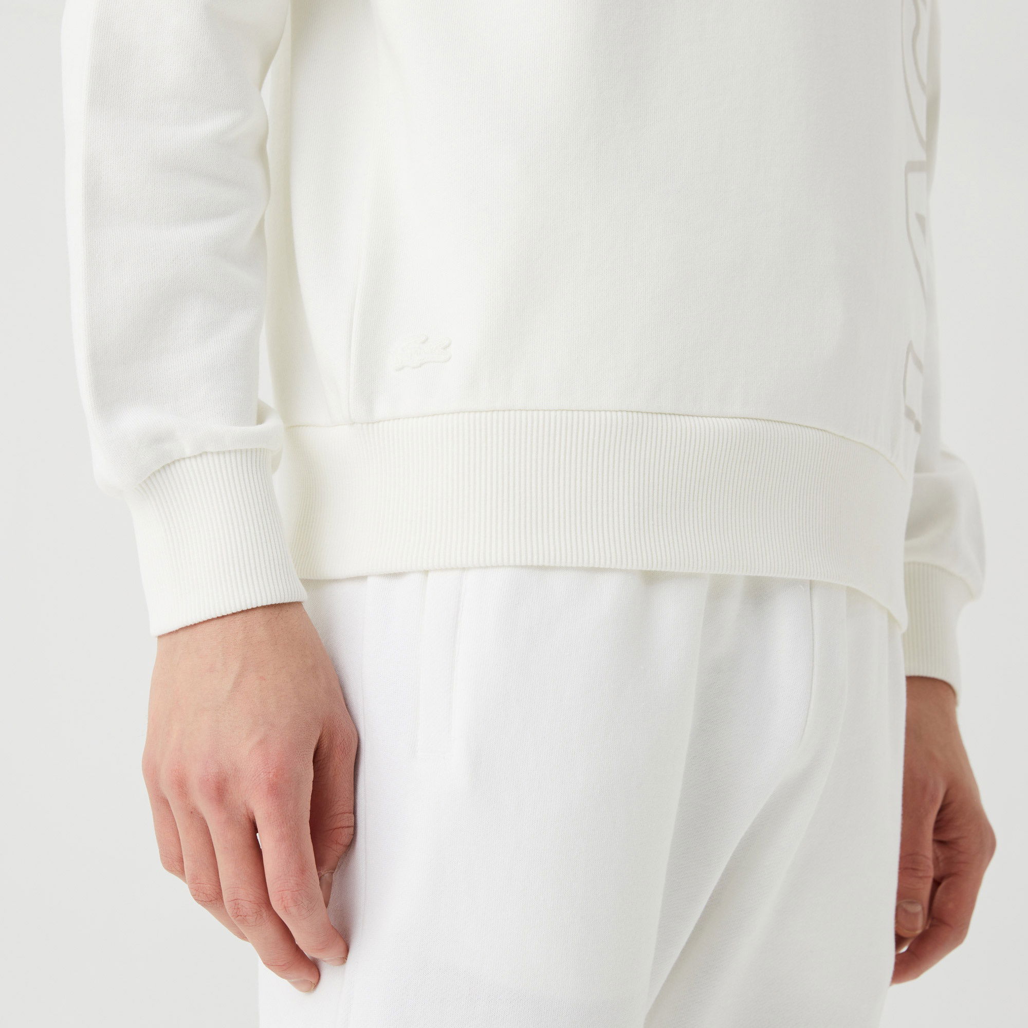 Lacoste Unisex Relaxed Fit Kapüşonlu Baskılı Beyaz Sweatshirt