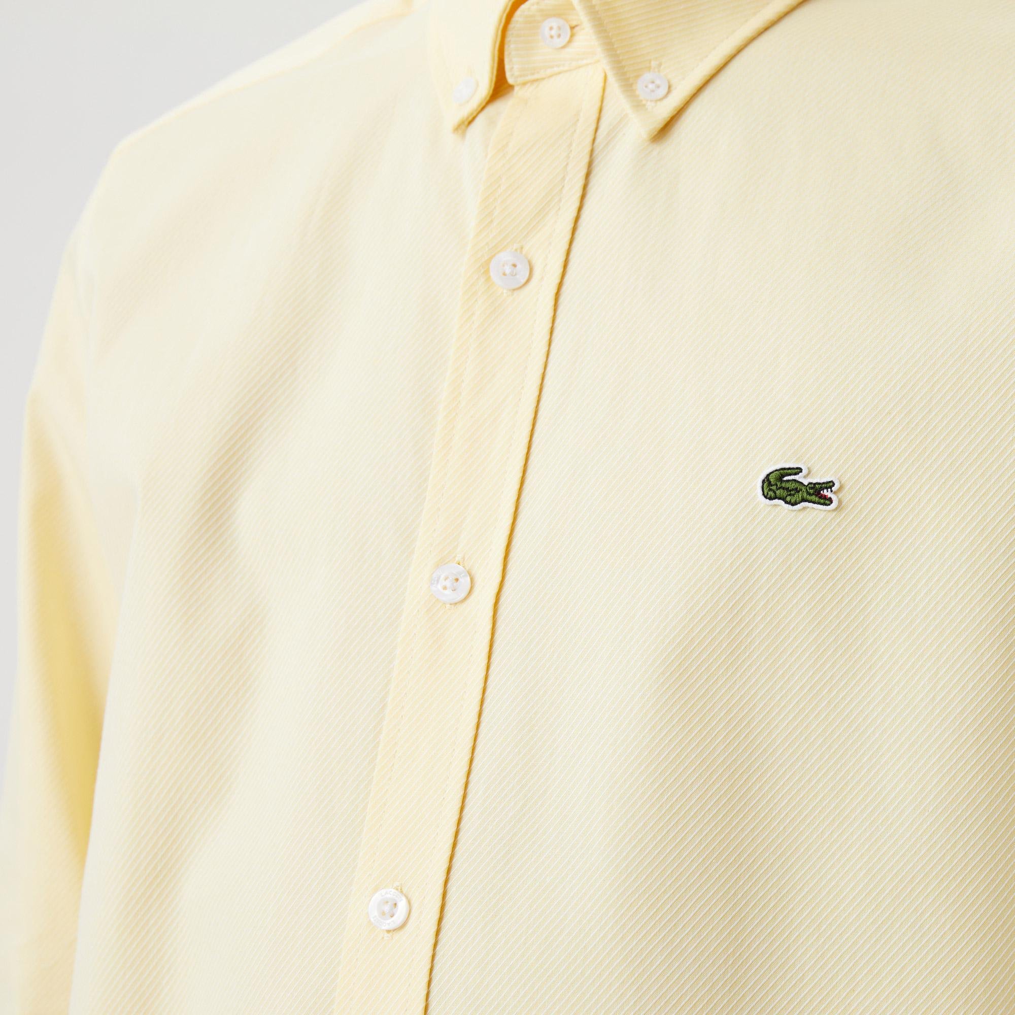 Lacoste Erkek Slim Fit Düğmeli Yaka Sarı Gömlek. 5