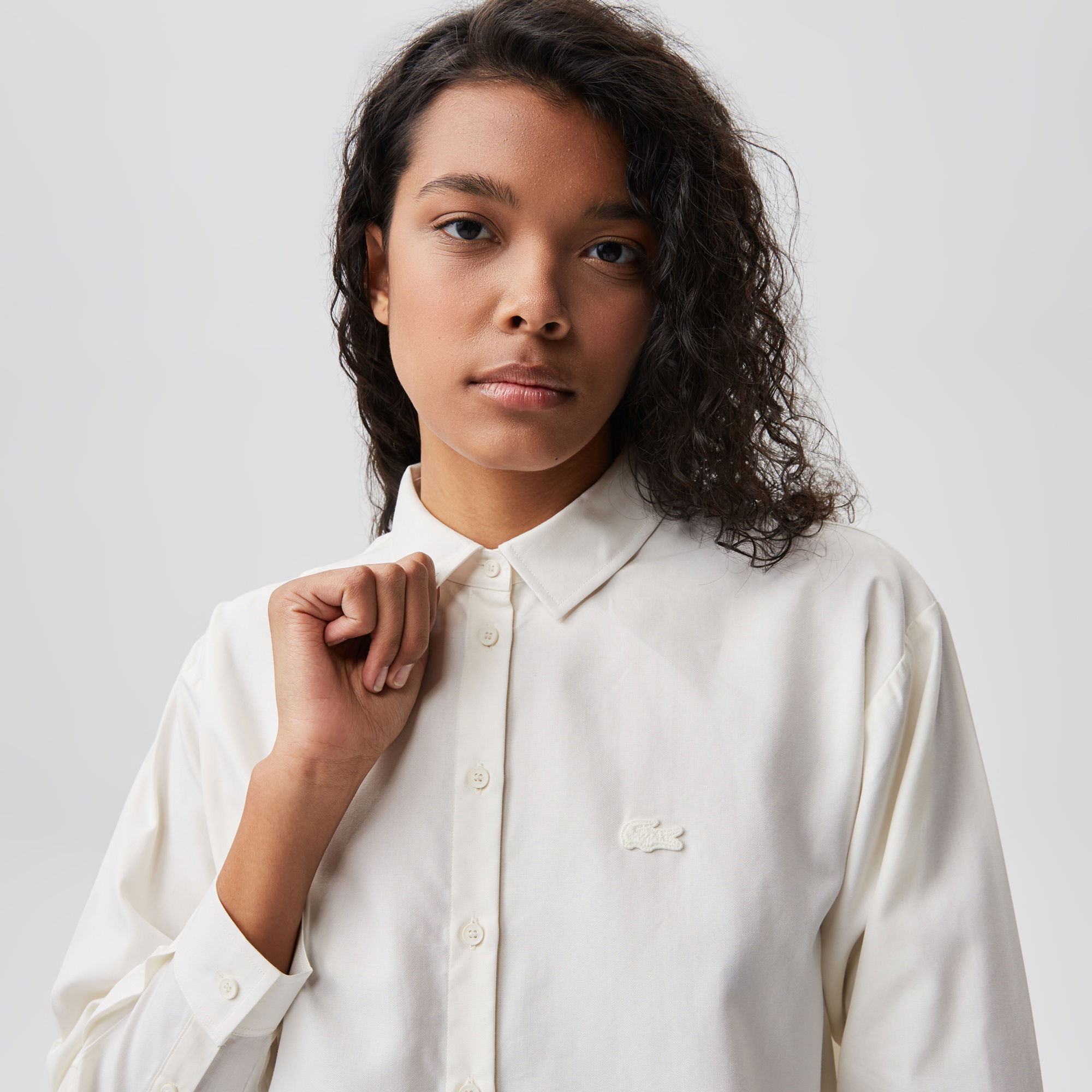 Lacoste Kadın Relaxed Fit Ekru Gömlek