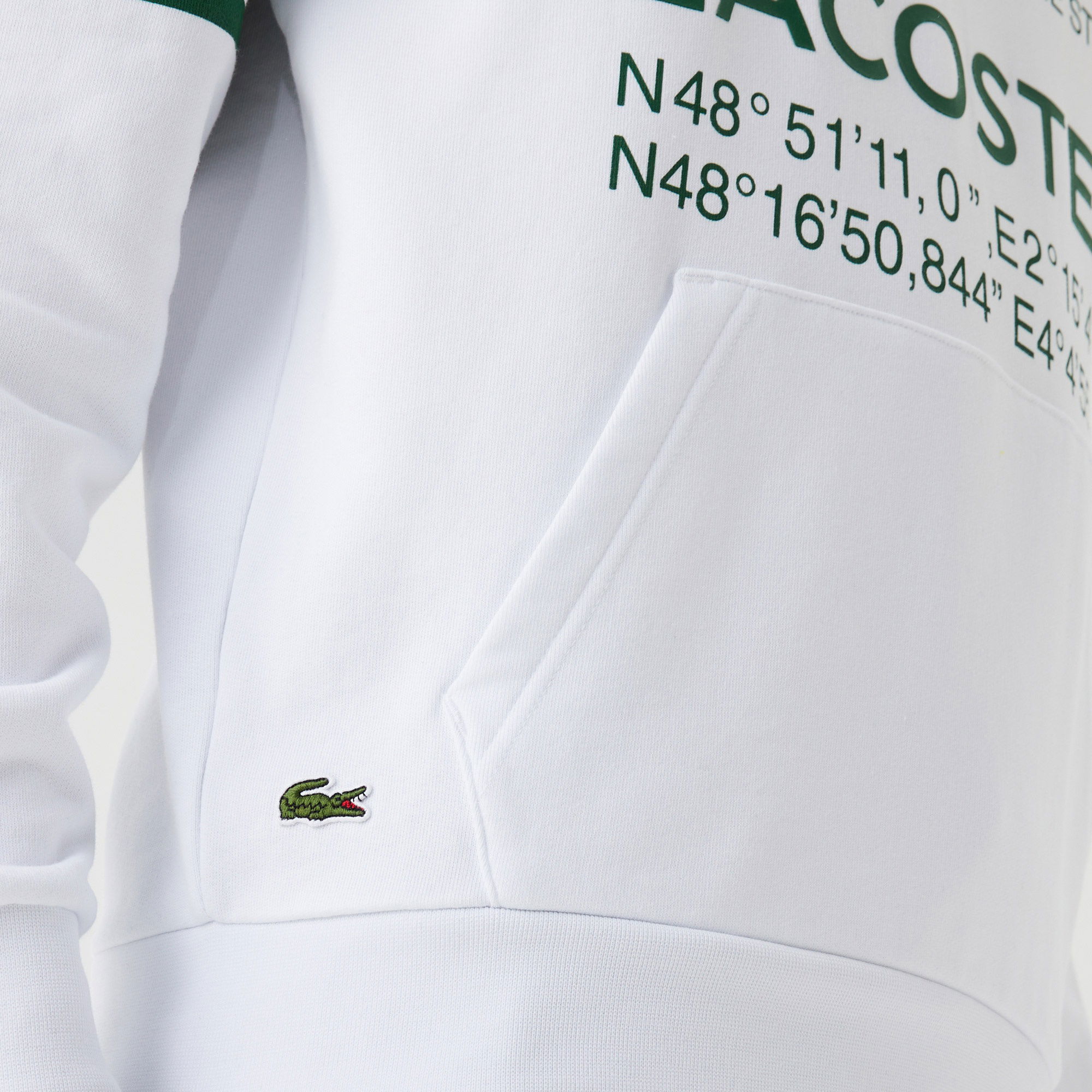 Lacoste Erkek Kapüşonlu Baskılı Beyaz Sweatshirt
