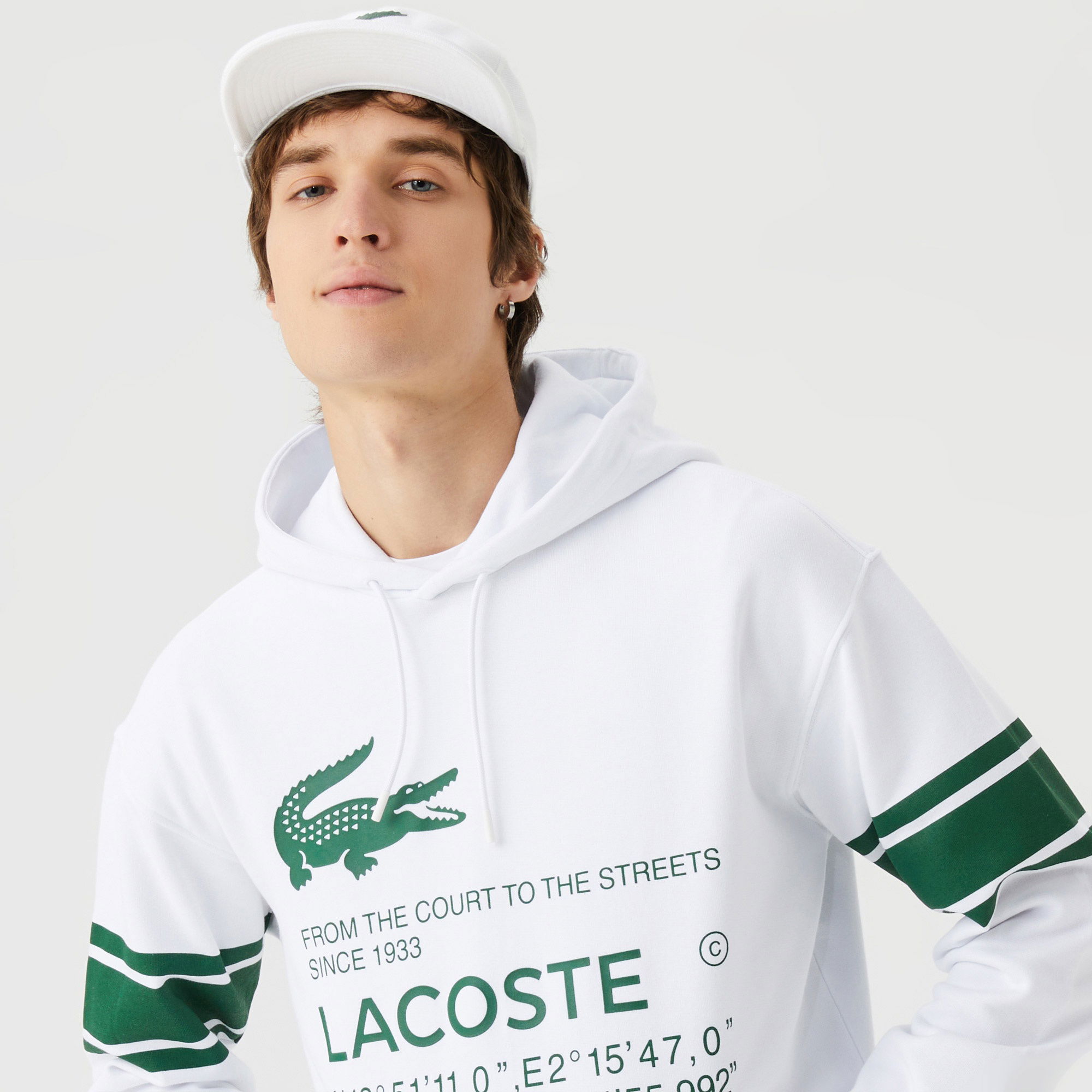 Lacoste Erkek Kapüşonlu Baskılı Beyaz Sweatshirt