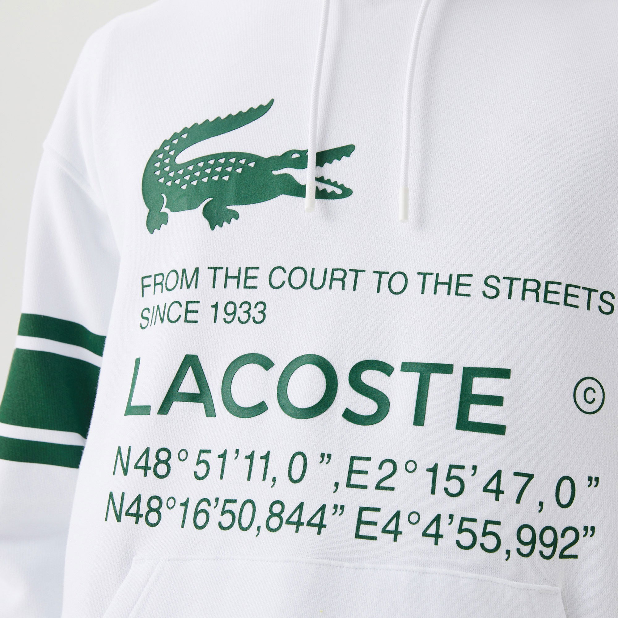 Lacoste Erkek Kapüşonlu Baskılı Beyaz Sweatshirt
